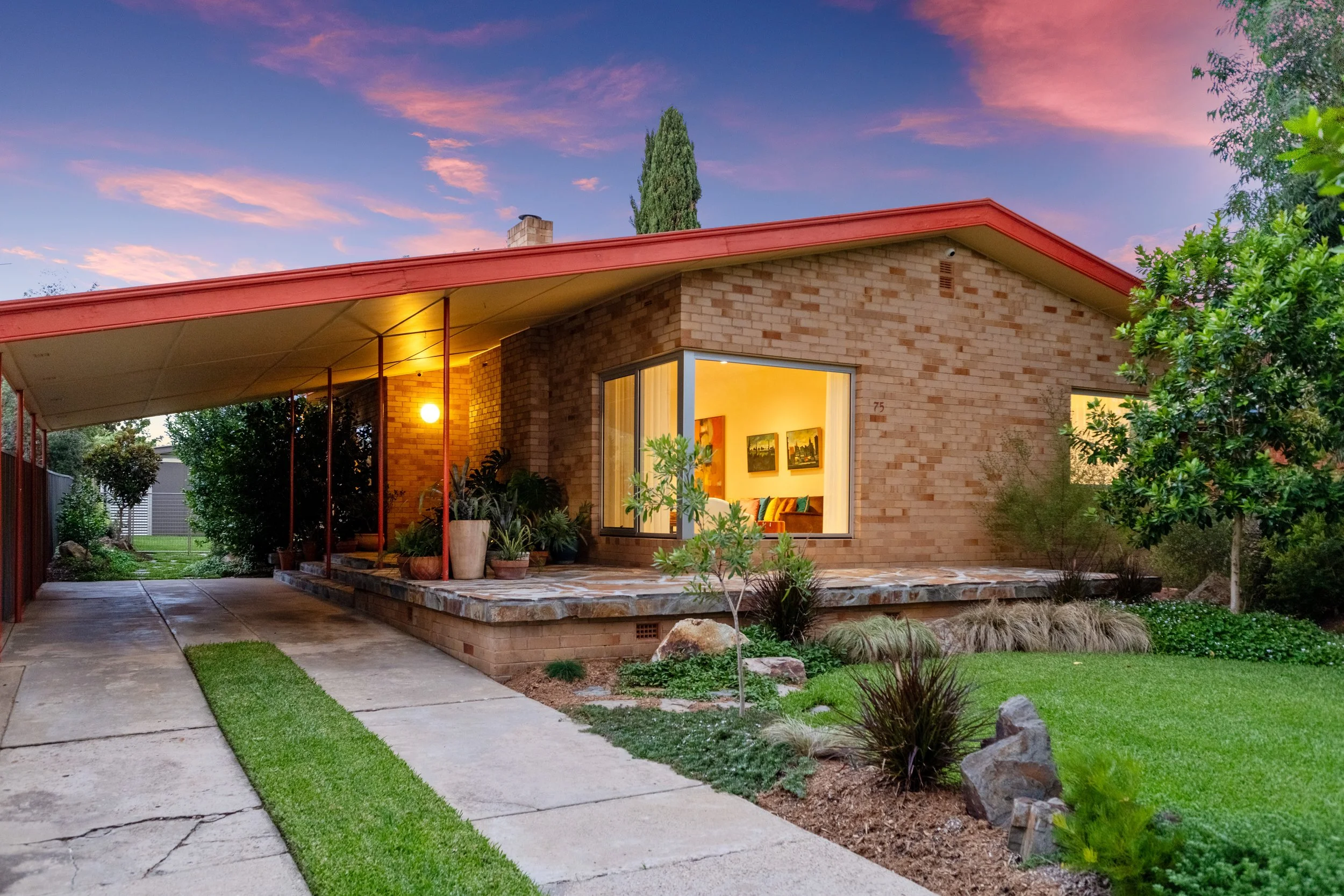 An external image of a house at Sunset