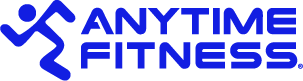 Anytime Fitness logo with a blue running figure and bold blue text