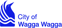 Logo of the City of Wagga Wagga with stylized waves and text