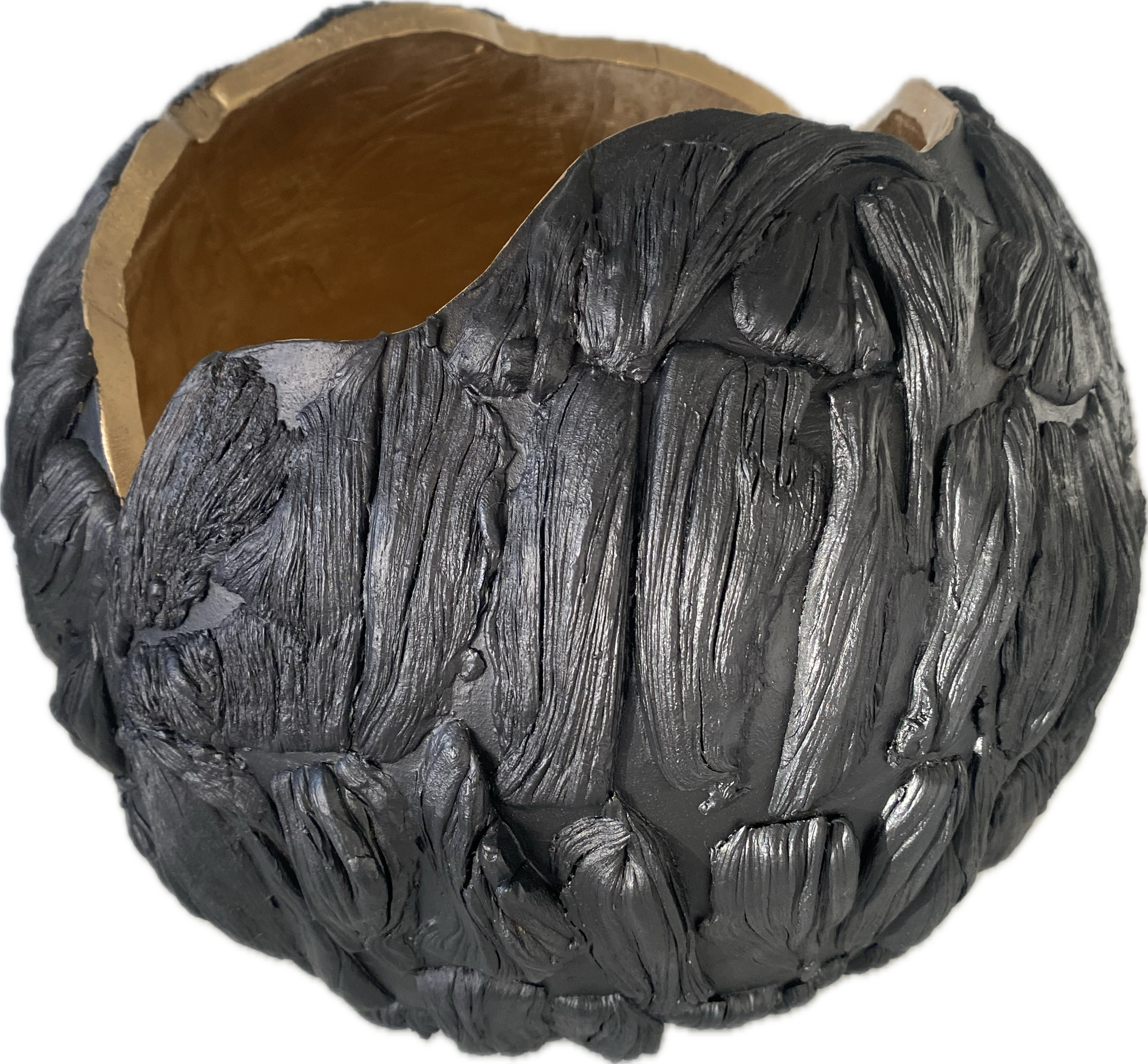 Boule en grès noir et or vitrifié