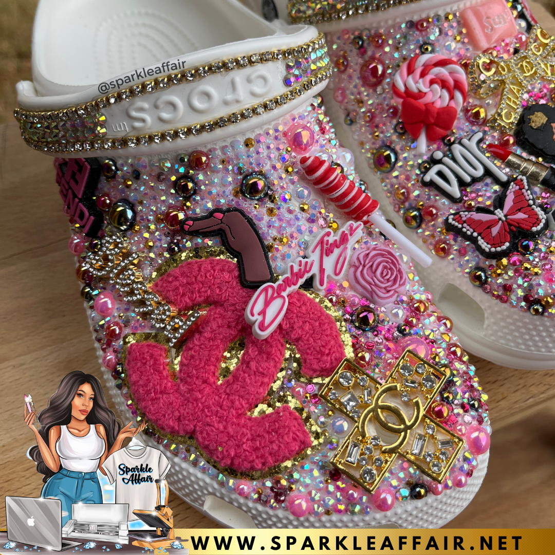 CUSTOM MINI AND MOMMY BLING & PEARLS INSPIRED CROCS SET — The