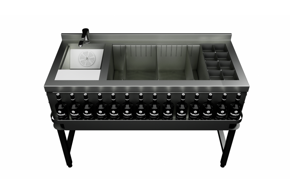 Urban Cocktail Station for 1 Bartender with Sink, Ice Bin, Speed Rail and Garnish Boxes