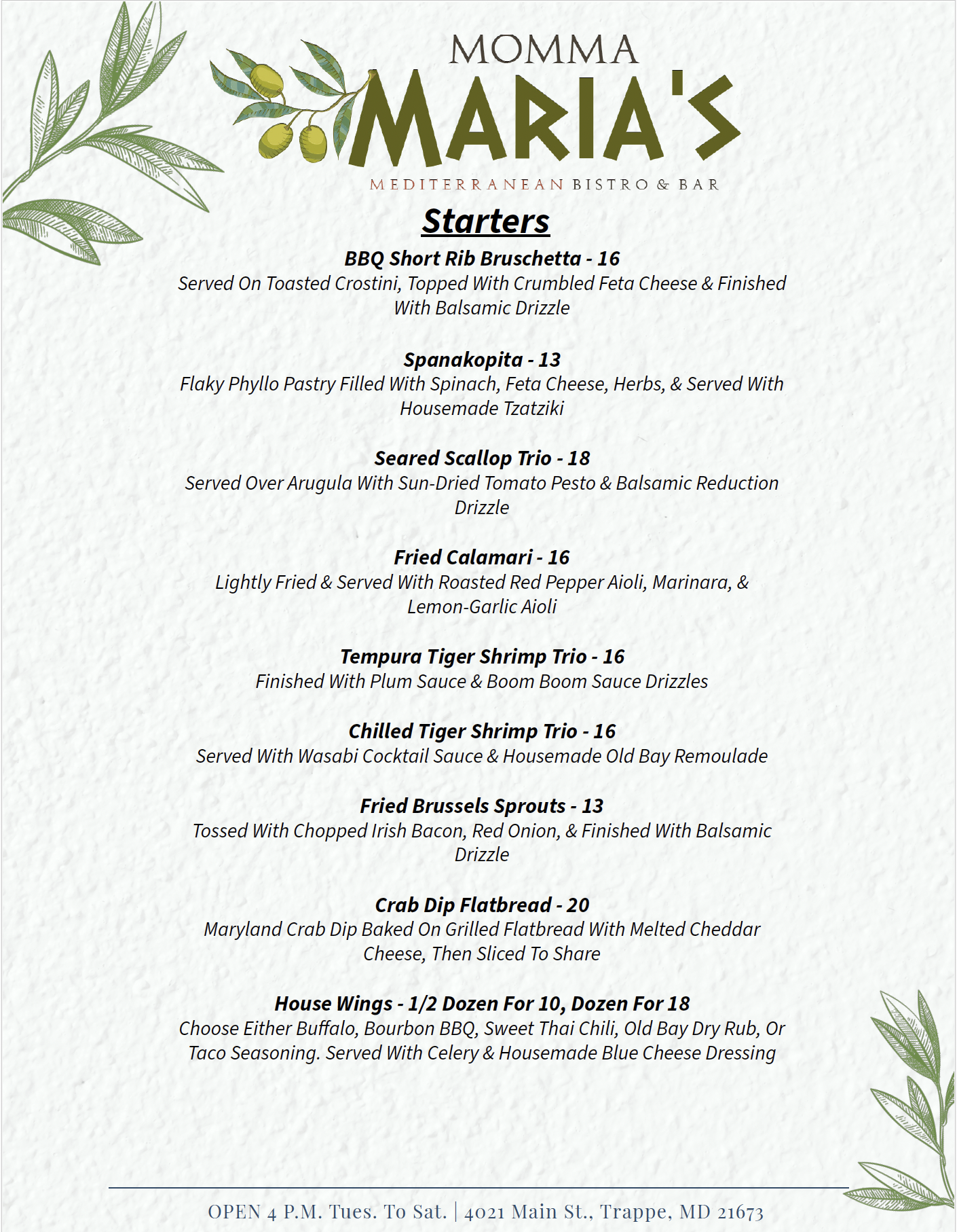 Momma Maria's appetizers