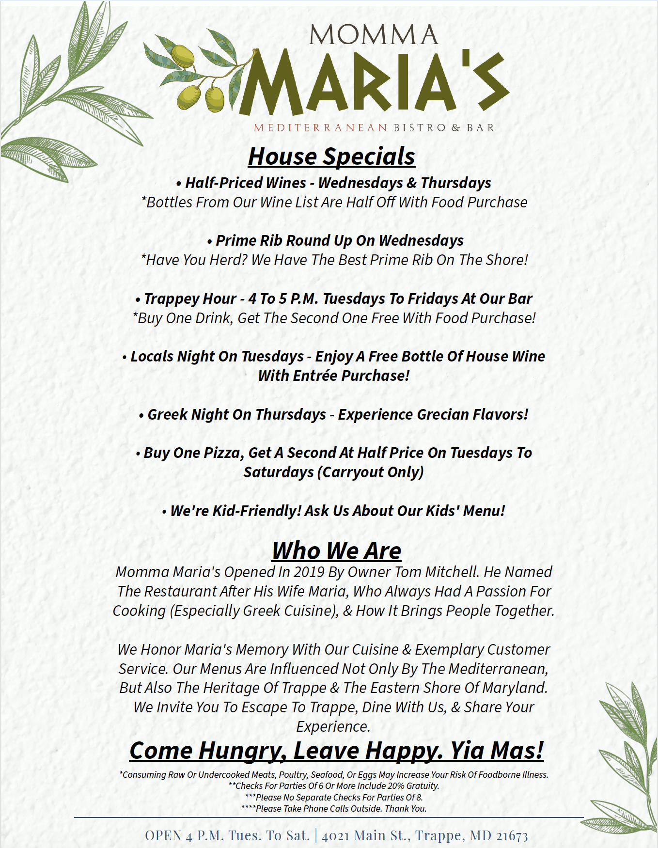 Momma Maria's specials
