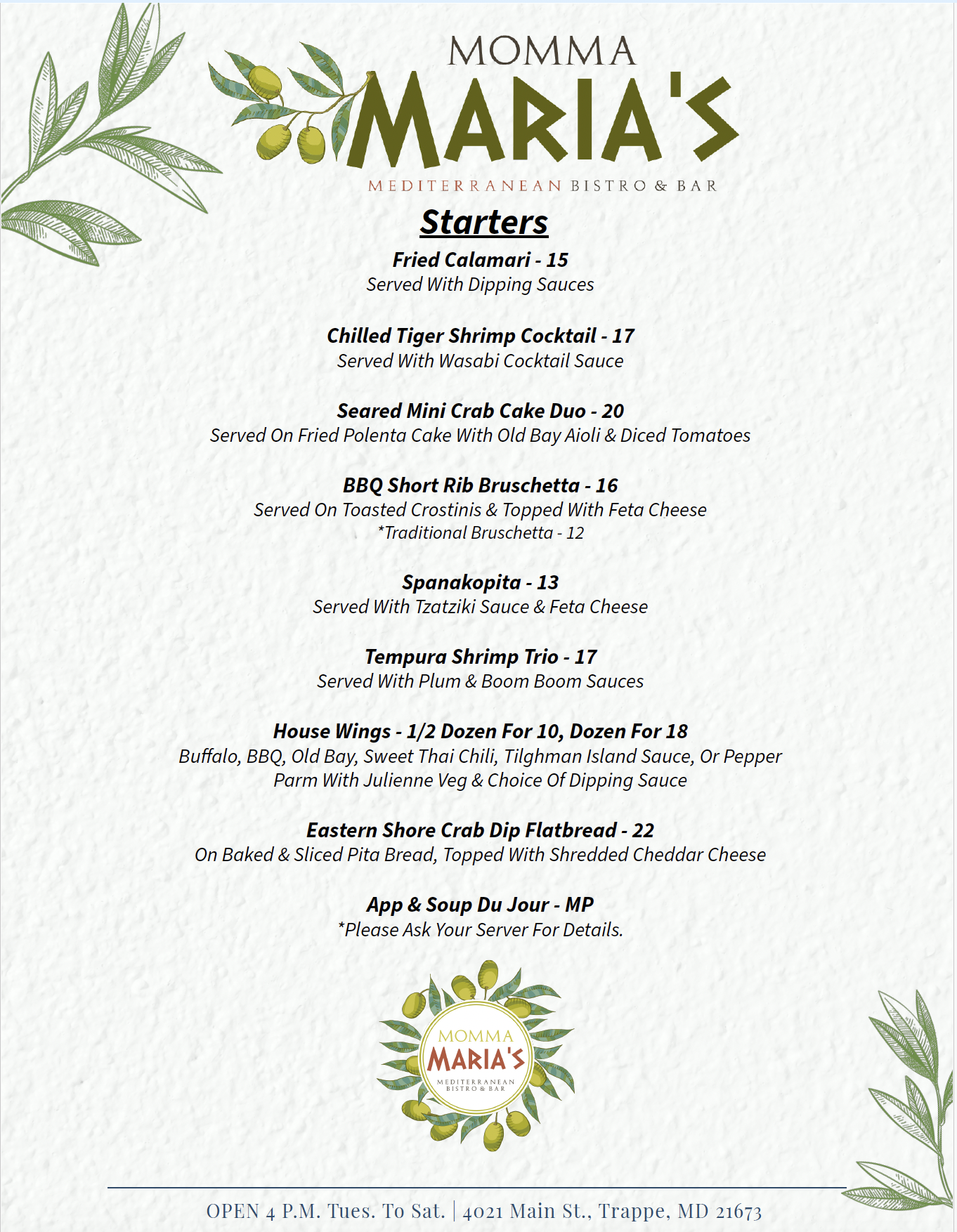 Momma Maria's appetizers