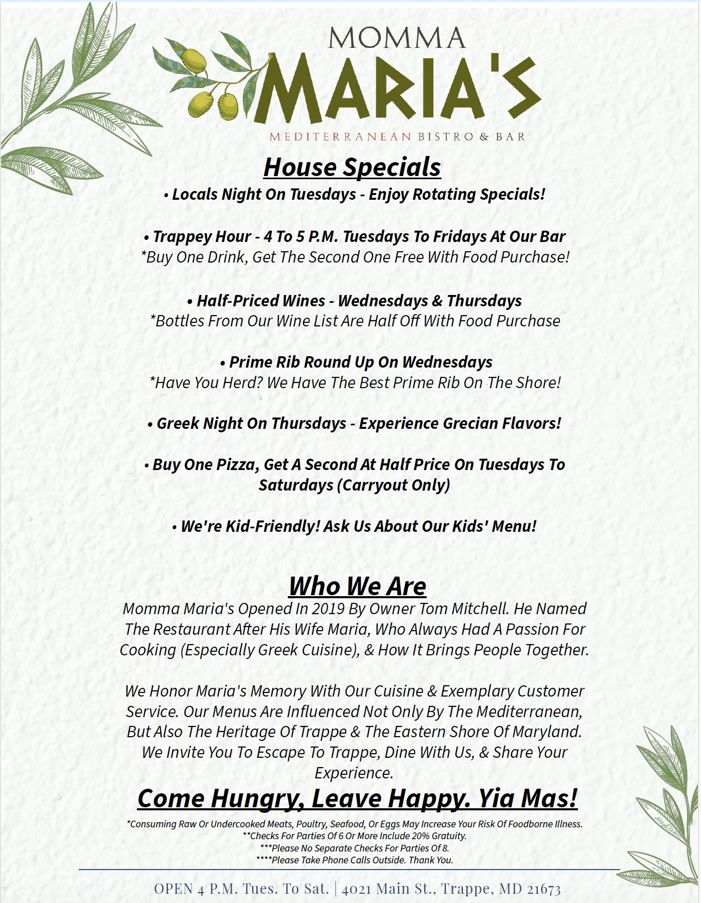 Momma Maria's specials