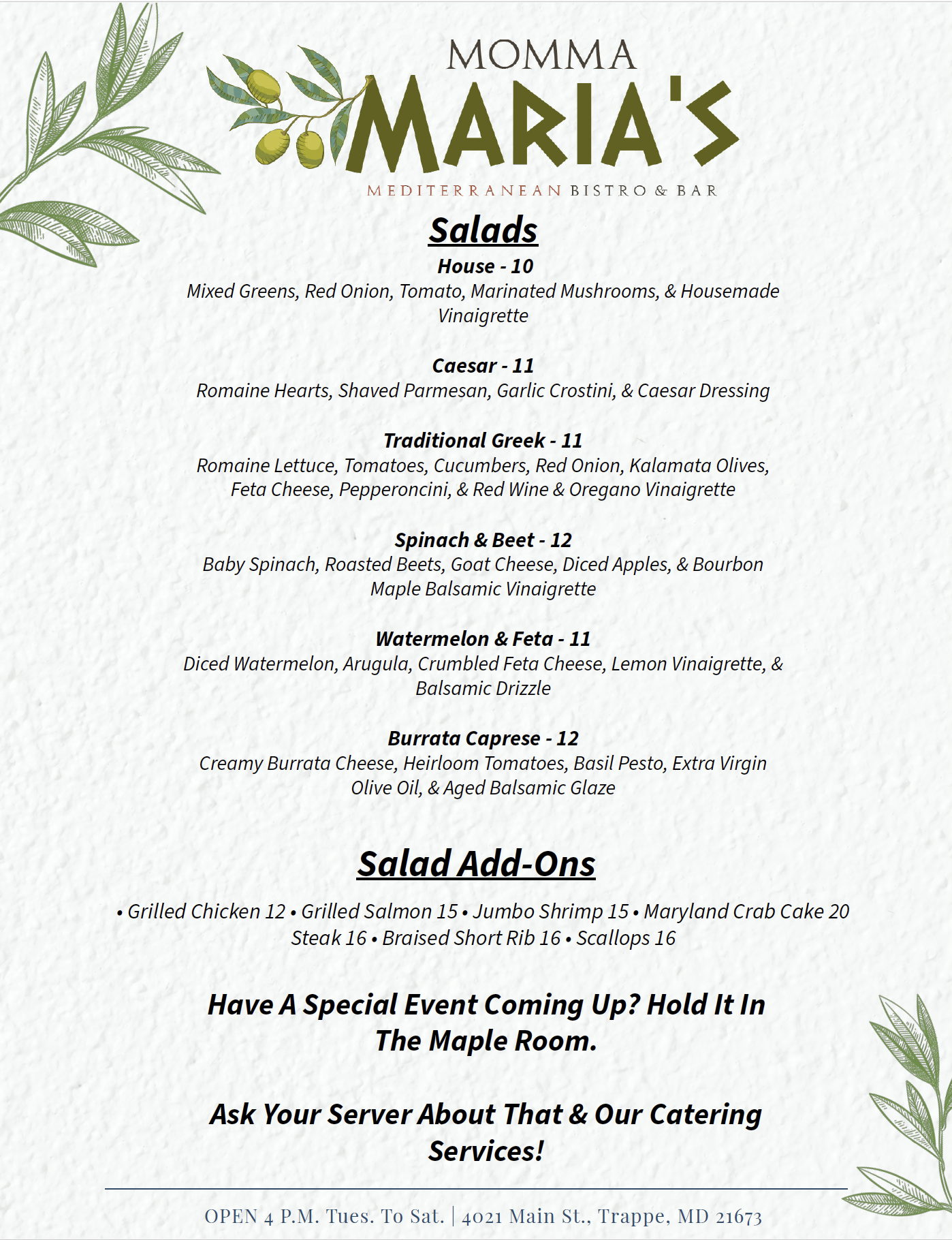 Momma Maria's salads