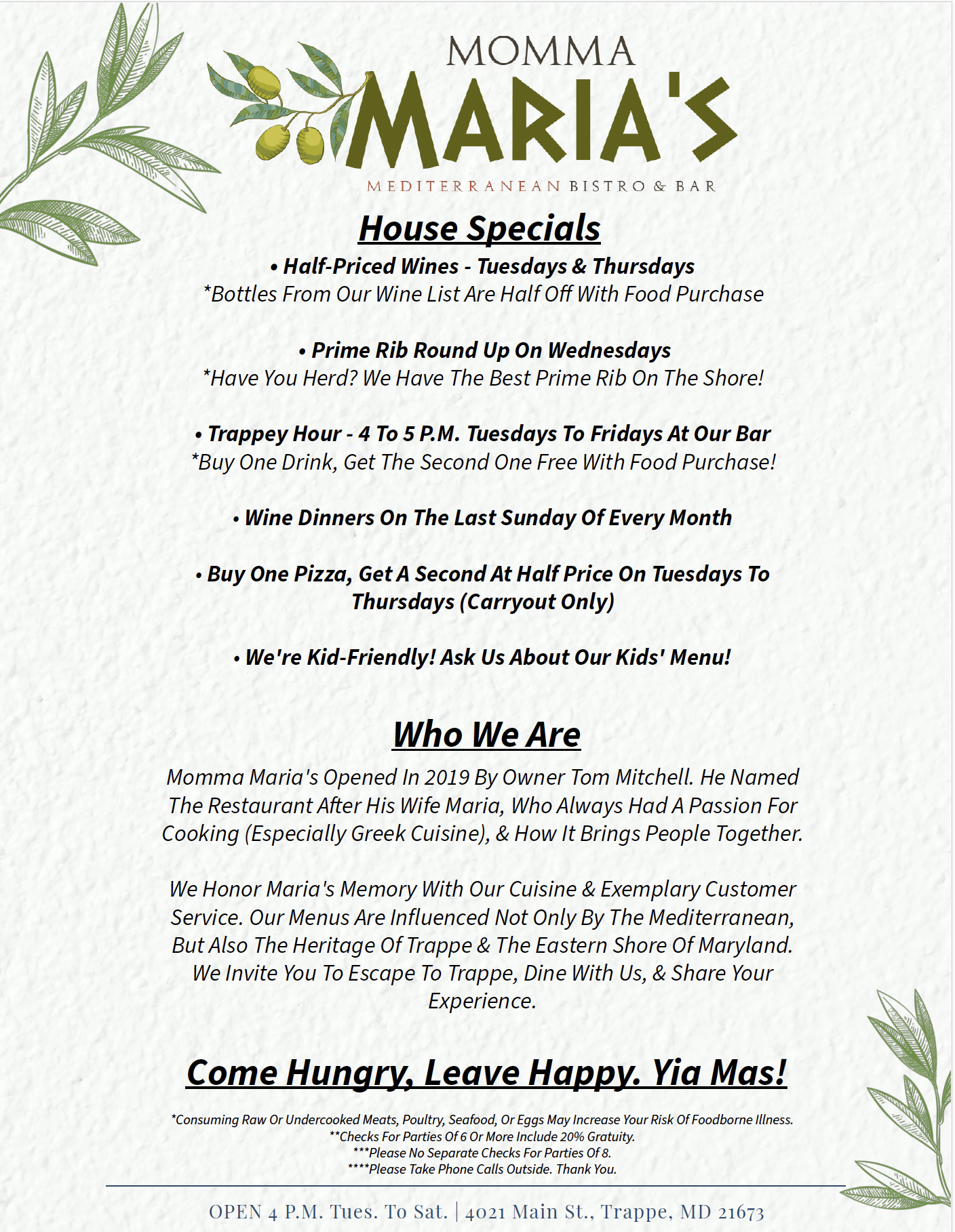 Momma Maria's house specials