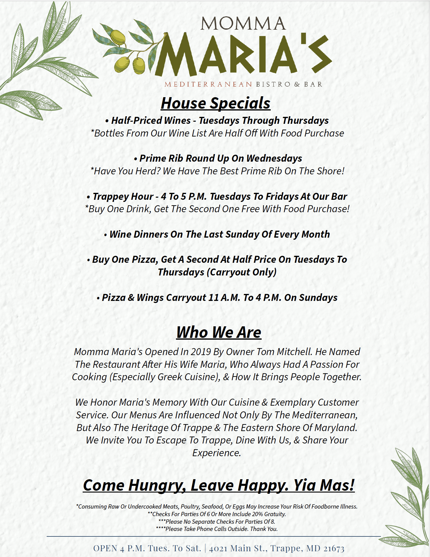 Momma Maria's specials