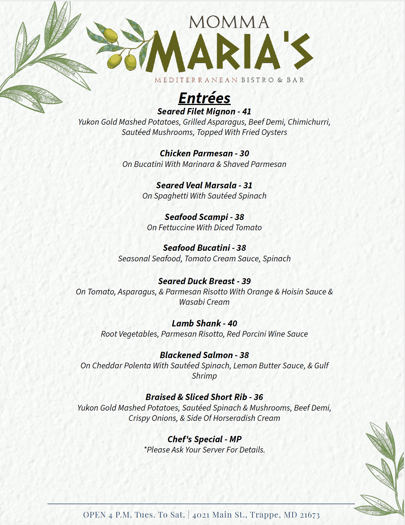 Momma Maria's entrées