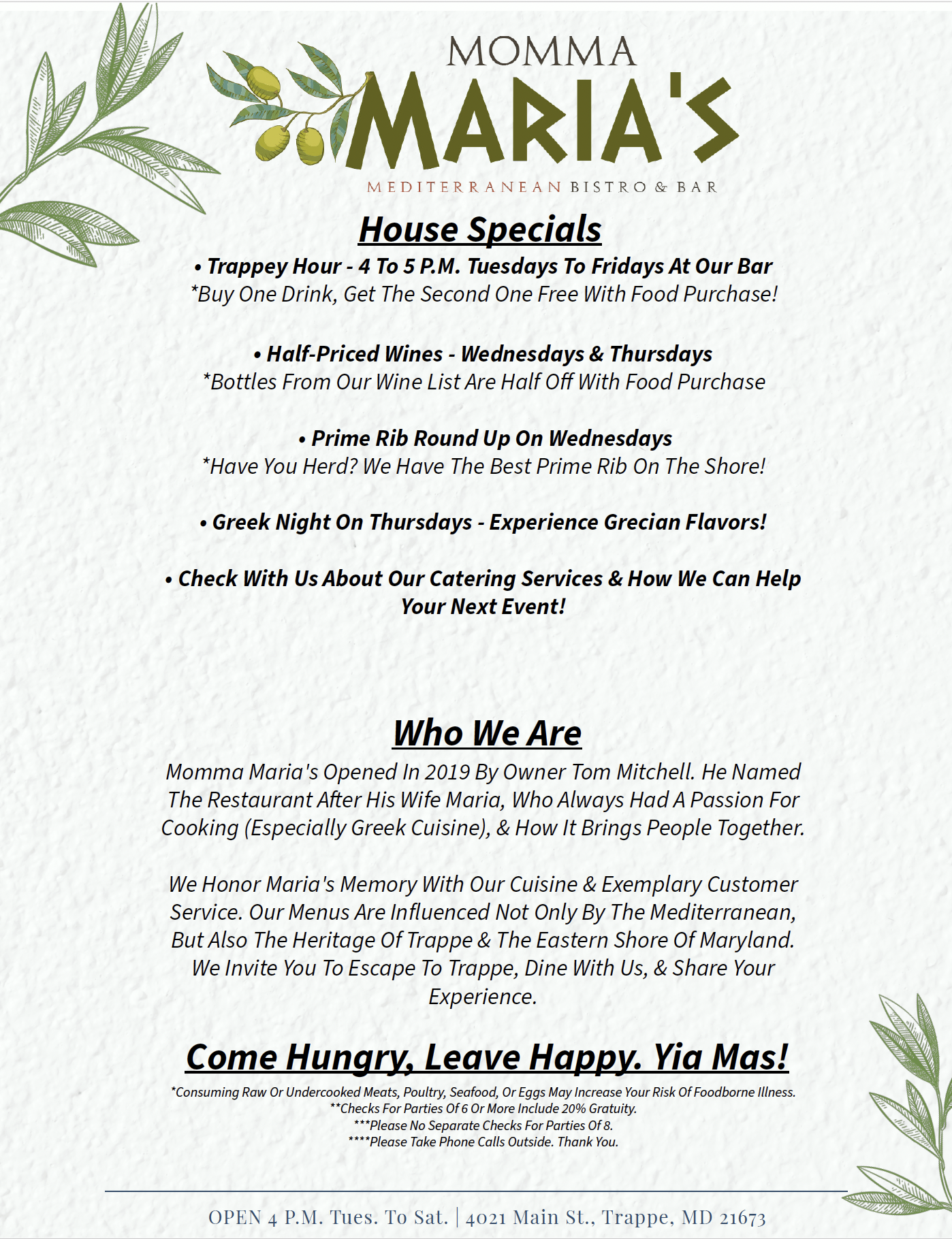 Momma Maria's specials