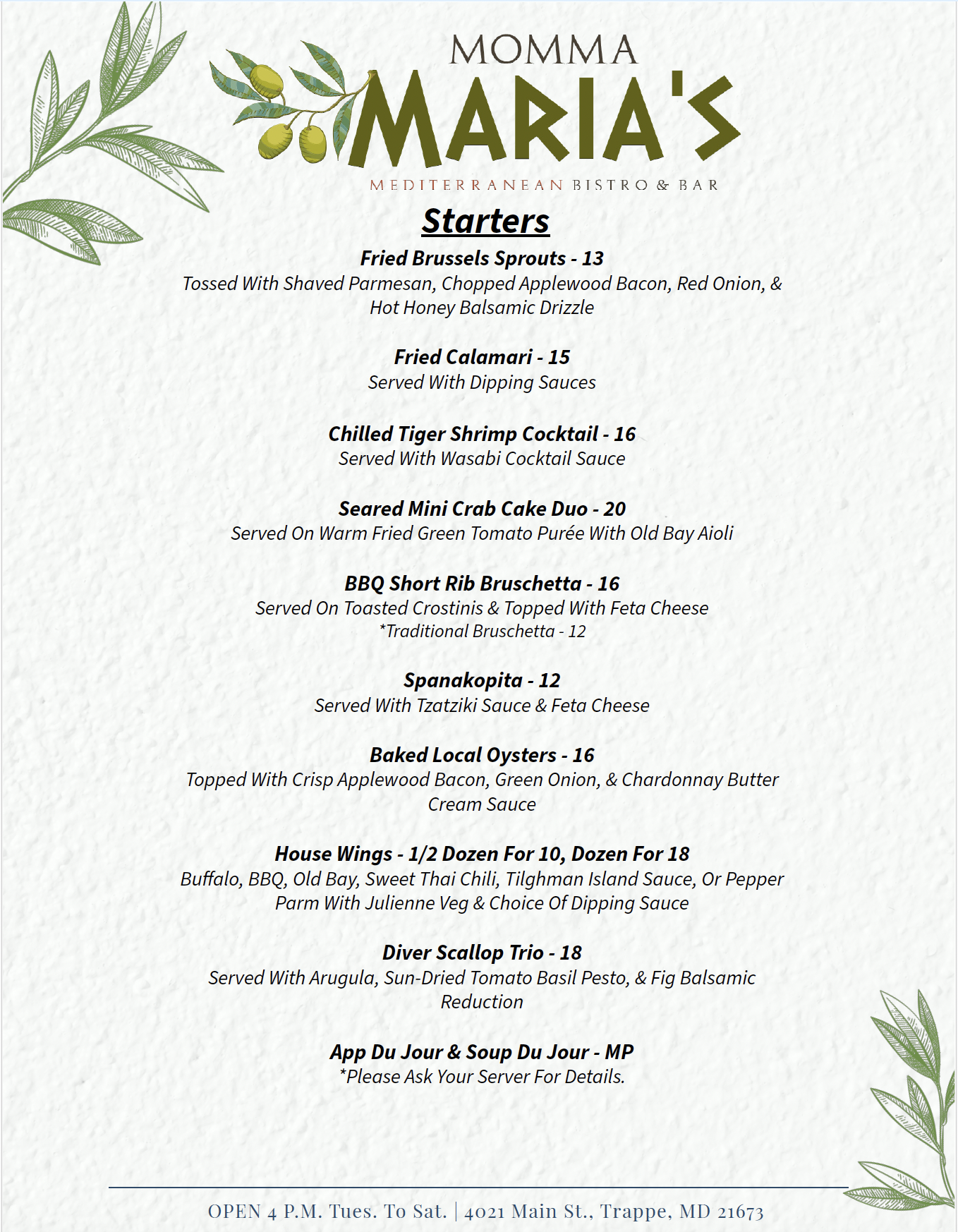 Momma Maria's appetizers