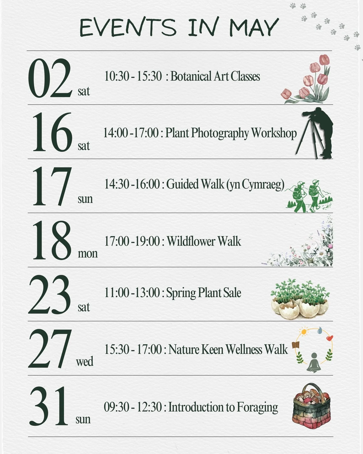 🌿 What&rsquo;s on this May at Treborth Botanic Garden
 
Save this so you don&rsquo;t miss out 👇
 
🎨 2nd May &ndash; Botanical Art Class
&bull; Book via email or phone (doreensbotanicals@gmail.com or 07508 728418)
&bull; Tea, coffee &amp; biscuits 