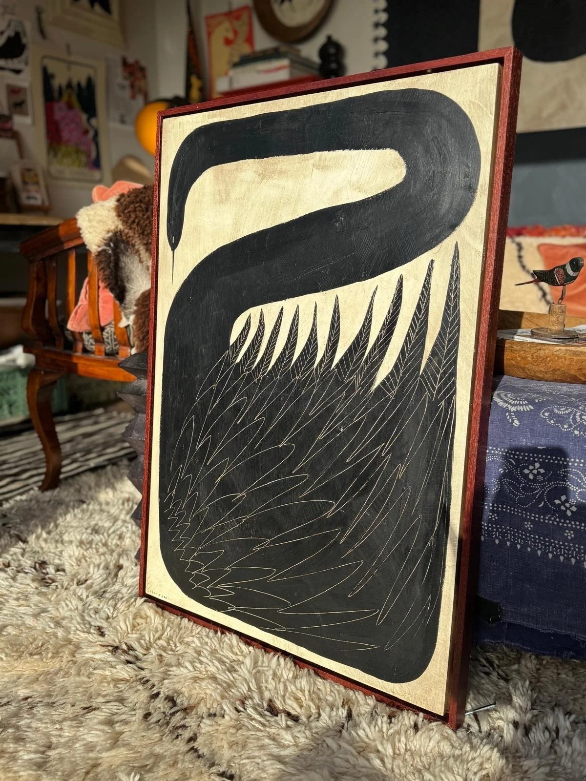 Swan Right Original Painting by British Artist Tabby Booth in a Brown Frame.JPG