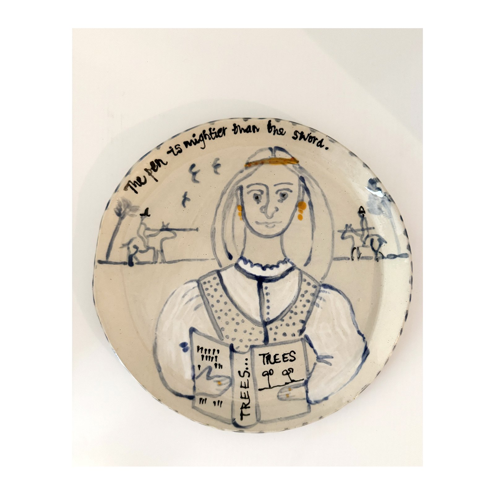 779. Ceramic plate by Sarah Odedina The Pen is Mightier.jpg