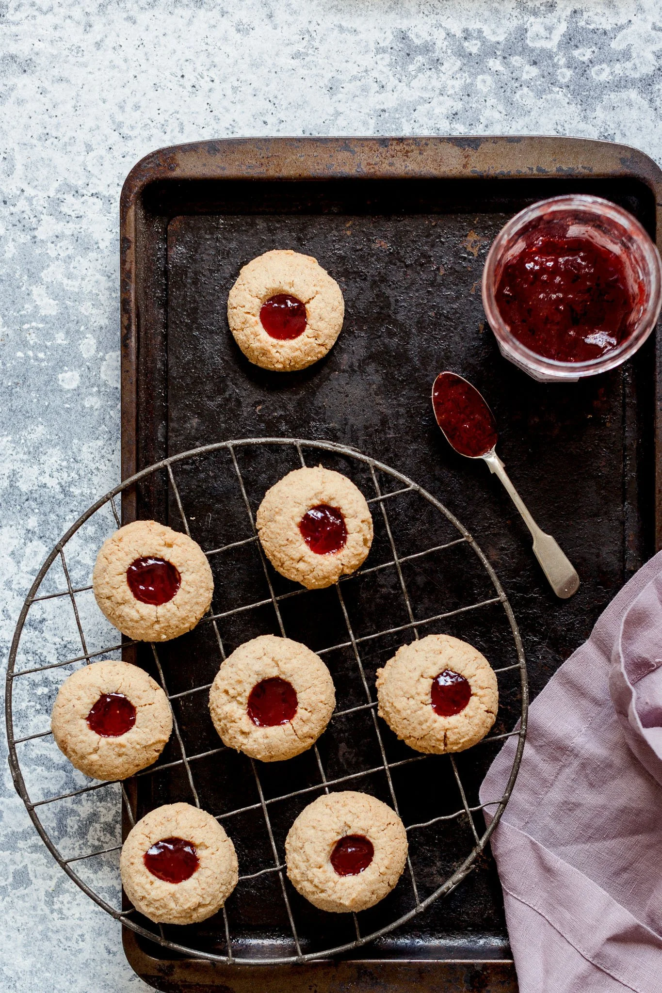 Almond Jam Thumbprint Cookies
