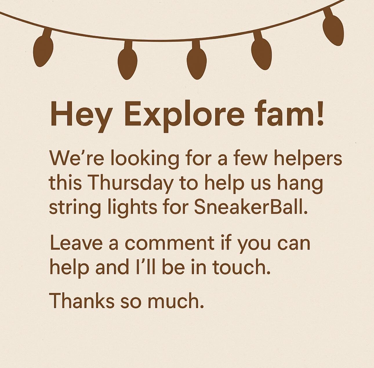 Comment below if you can help for a little bit on Thursday after school and we&rsquo;ll be in touch!