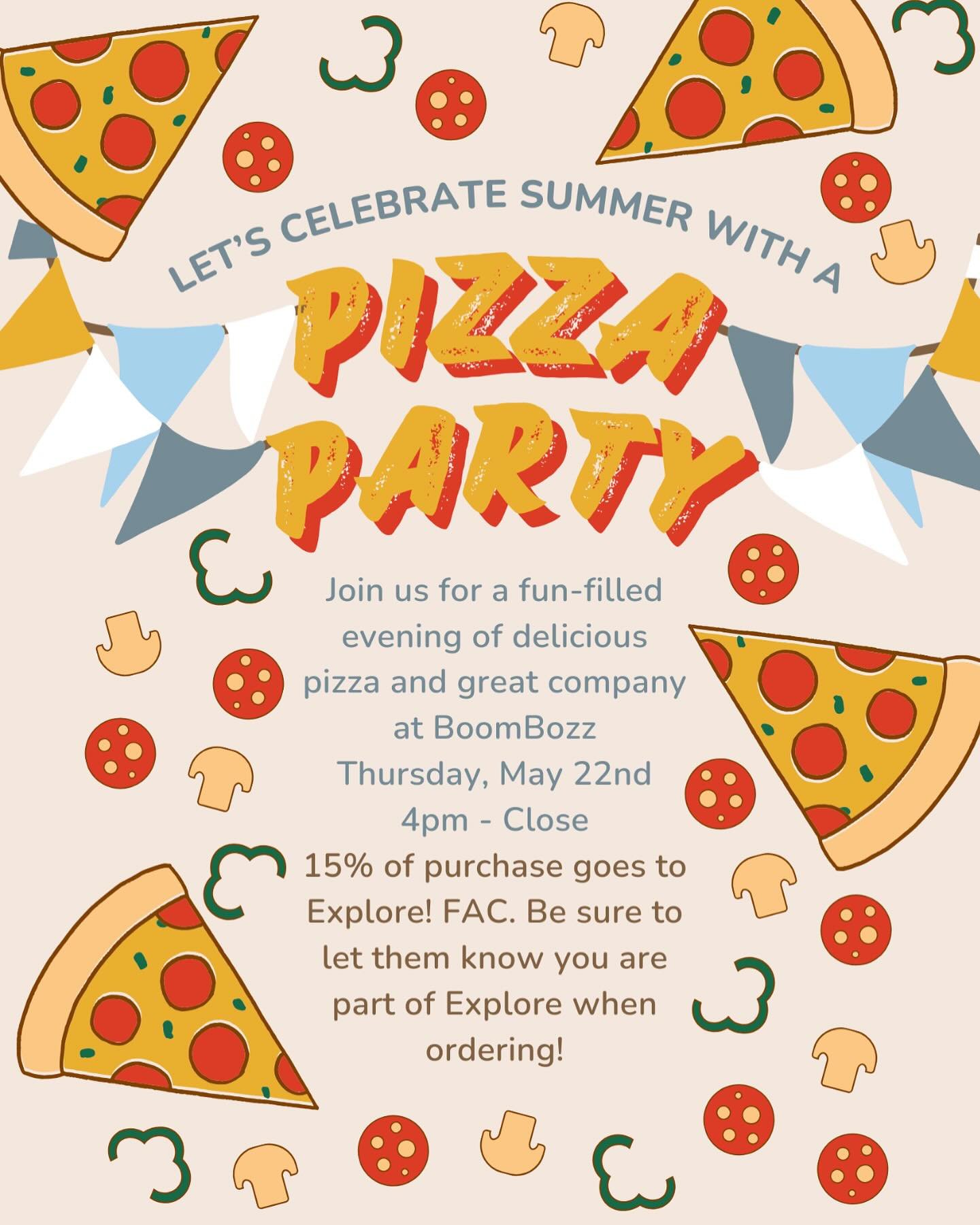 Hey y&rsquo;all!
To celebrate the end of the school year, and to continue with raising money to support the PTO at Explore!, we&rsquo;re throwing and end of the year pizza party tomorrow night at @boombozzeastnashville.
They&rsquo;re kindly sending 1