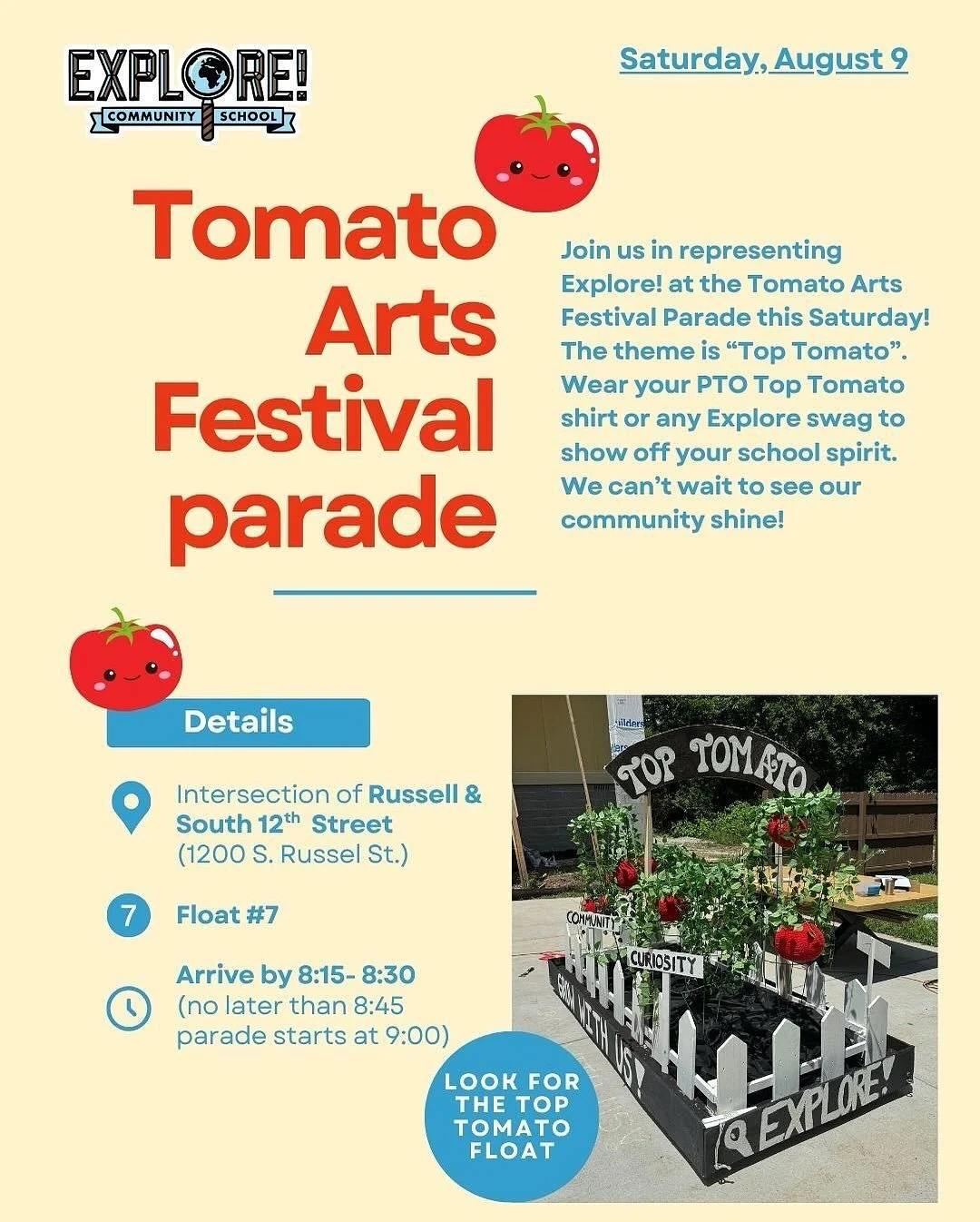 Here we go!  Calling all you Top Tomato&rsquo;s - join us this weekend for the Tomato Art&rsquo;s parade.  Line up at 8:15 (take it from me - get there early, it gets confusing). Also, some families are meeting up at @boombozzeastnashville after the 