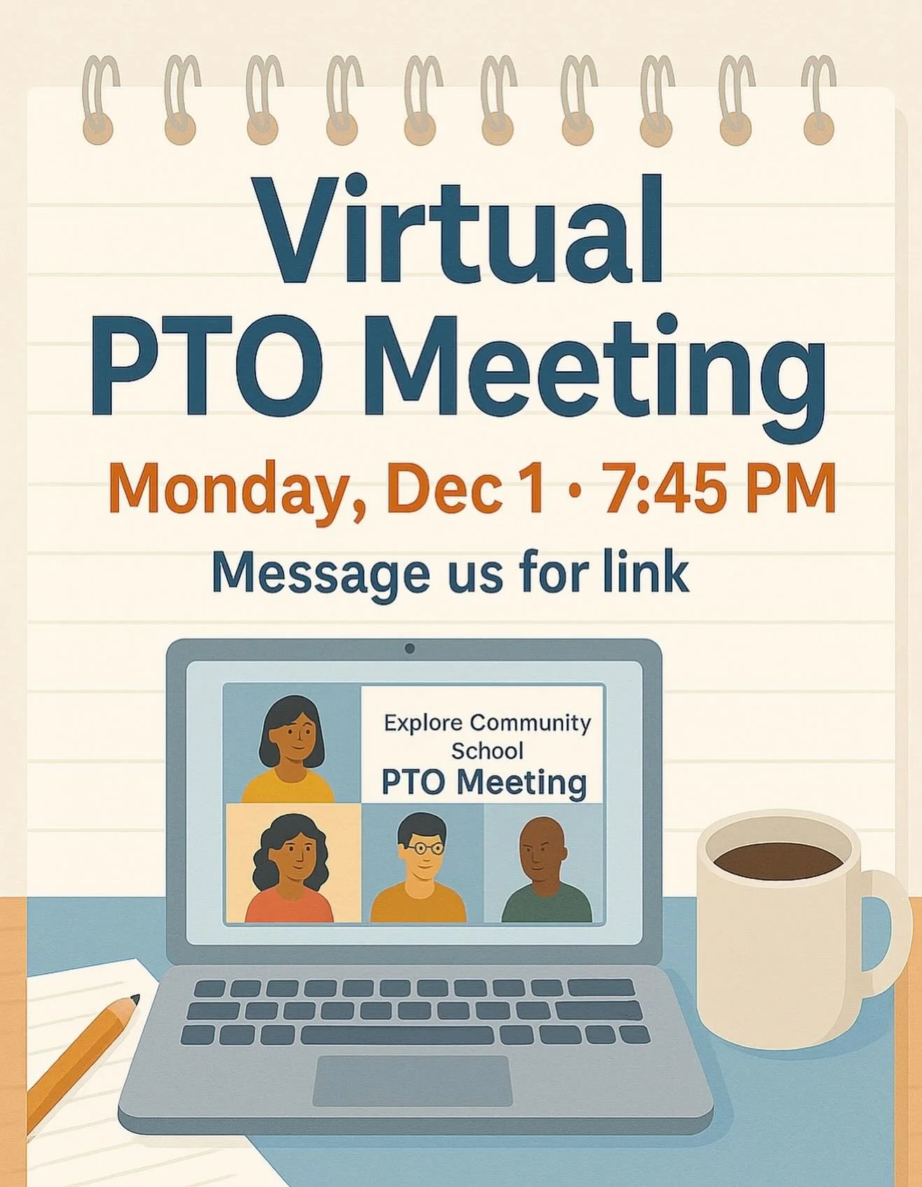 Join us Monday at 7:45pm for our virtual PTO meeting! Message us for the link. 💻✨