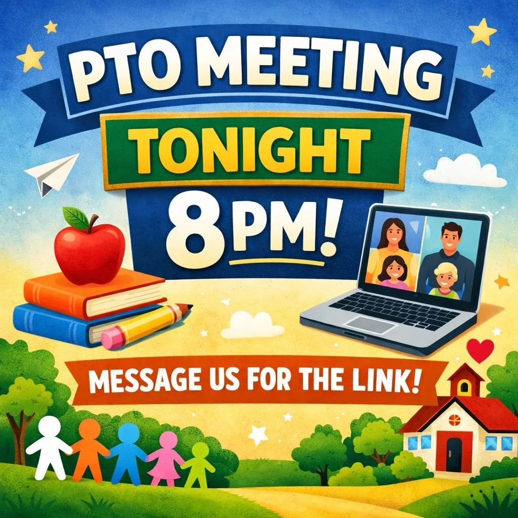 📣 Virtual PTO Meeting Tonight!

Join us tonight at 8:00 PM to hear updates, share ideas, and help support our amazing school community. All parents and caregivers are welcome!

📅 Tonight
⏰ 8:00 PM
💻 Virtual Meeting

Message us for the meeting link