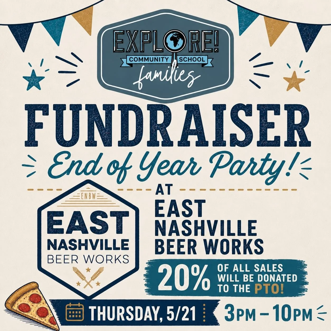 We hope you can join us in celebrating another wonderful school year at Explore! Our awesome community partners @eastnashbeer are graciously giving back 20% of sales from Thursday 5/21! Come out and support local and eat, drink, and raise money for t