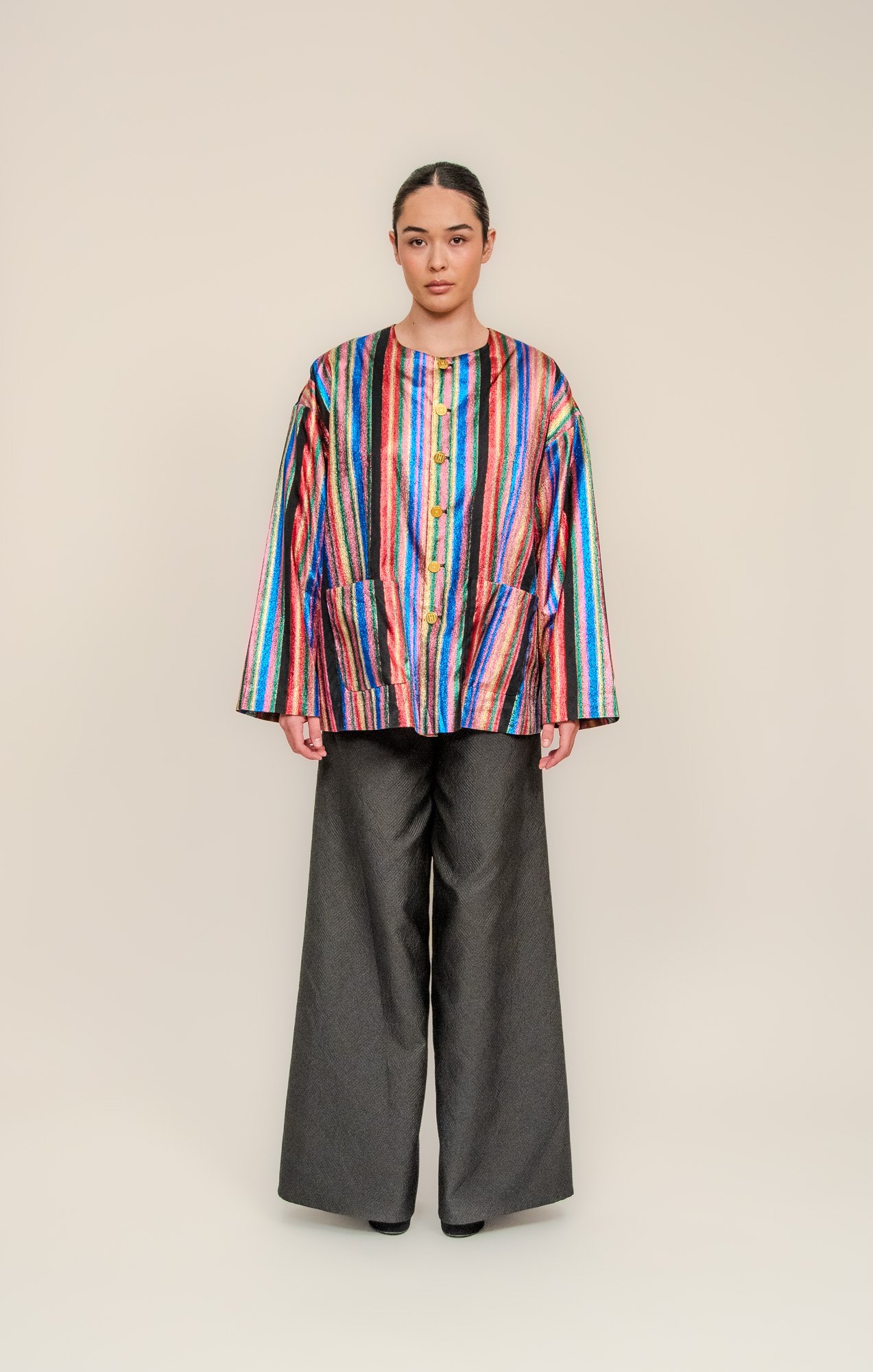 One-of-a-kind - Non-gendered - One-Size - Áo Bà Ba - Metallic Rainbow Silk Brocade
