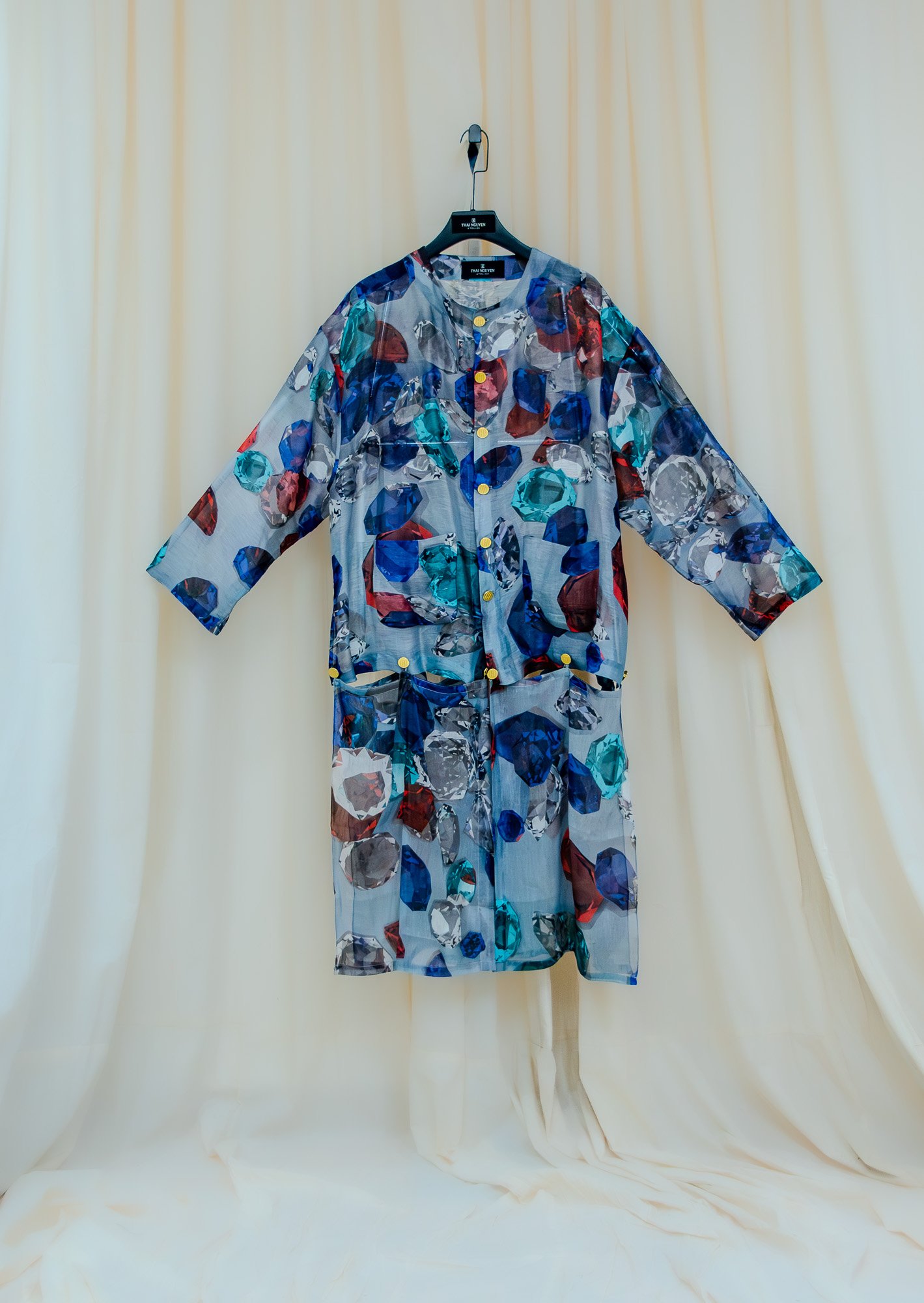 One-of-a-kind - Non-gendered - One-Size - Áo Bà Ba and Tứ Thân Combo - Gemstones Silk Linen