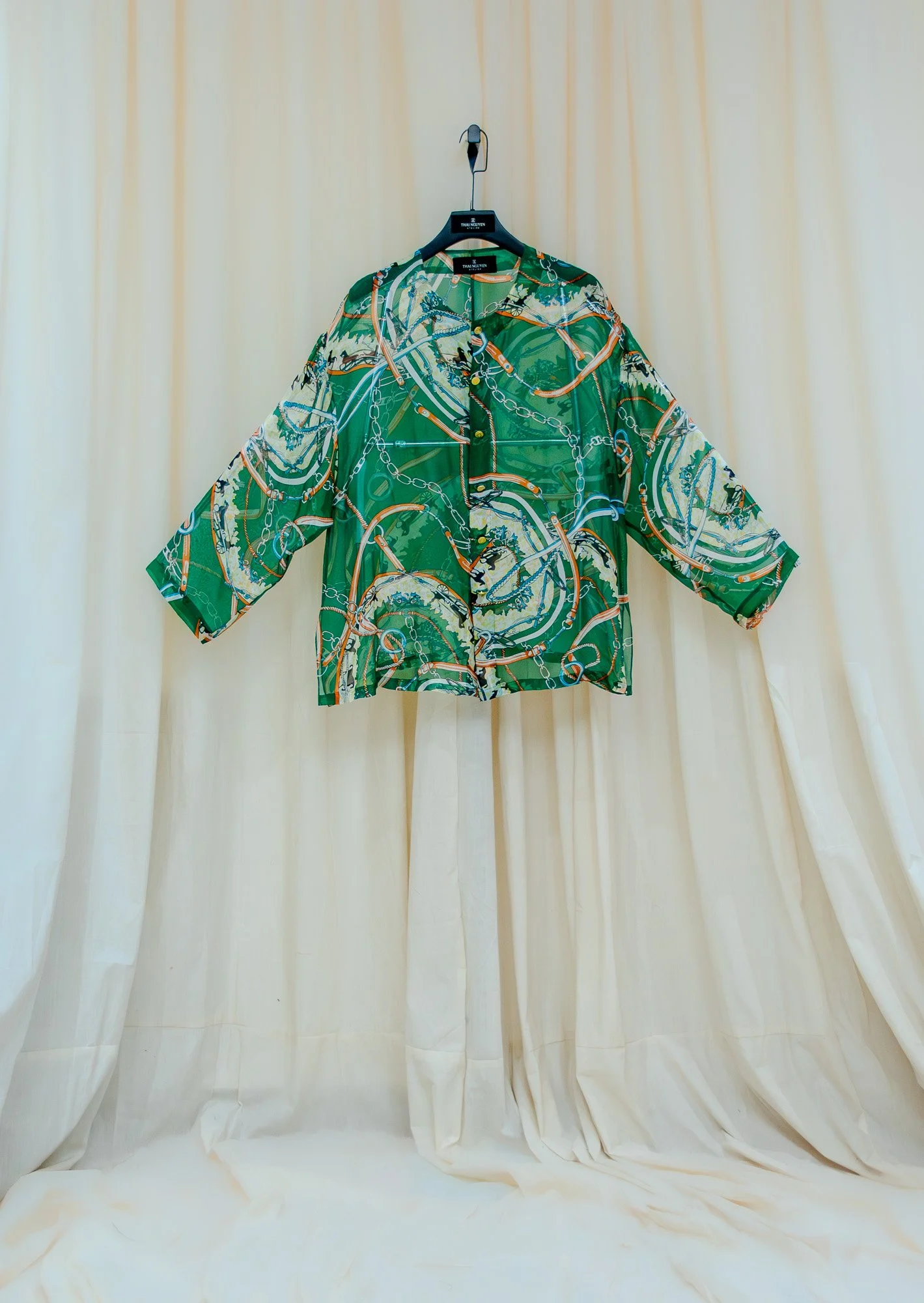 One-of-a-kind - Non-gendered - One-Size - Áo Bà Ba - Silk Satin Chiffon Horse Printed Scarf