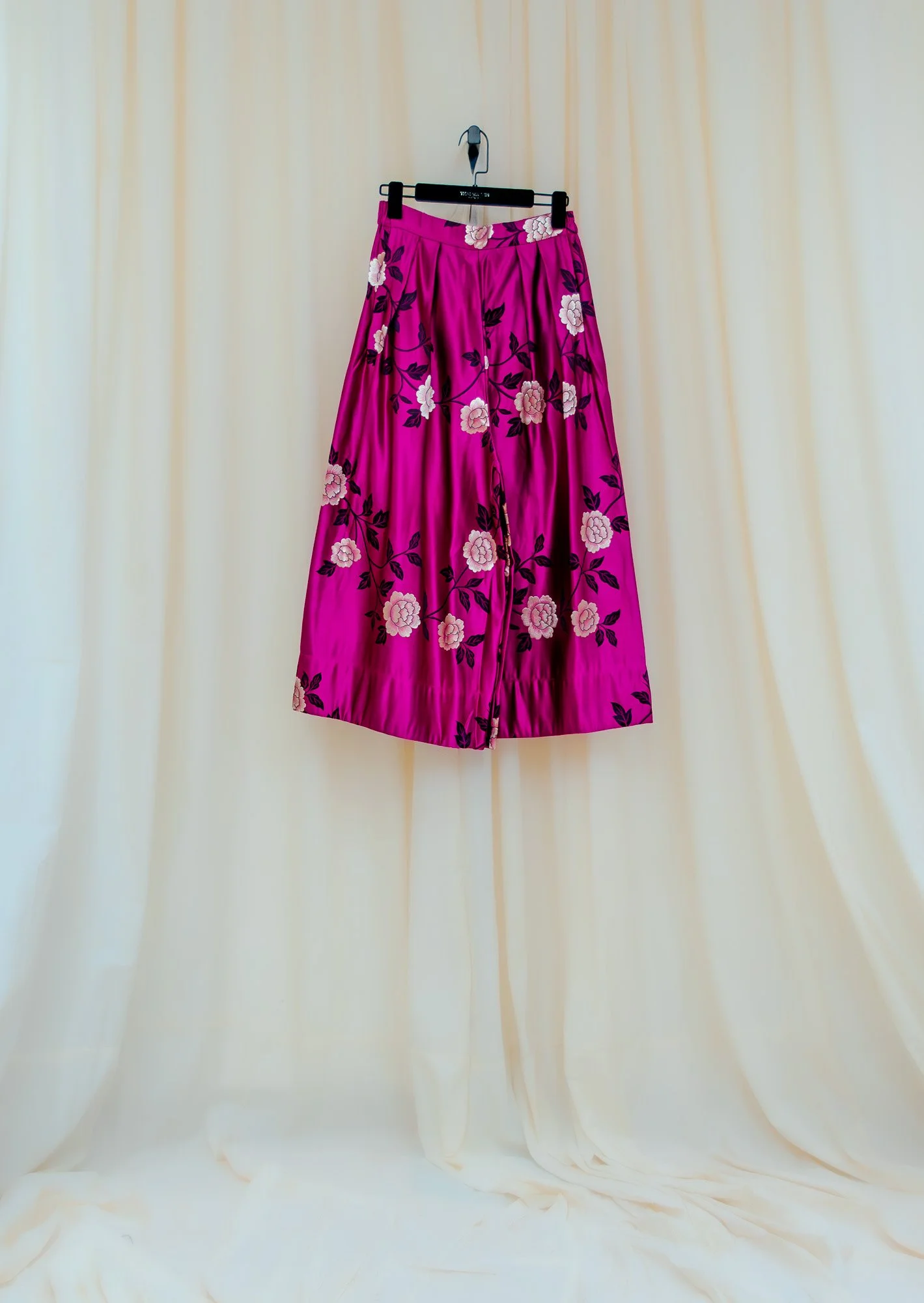 Non-gendered - Quần Ống Rộng - Wide Leg Pants - Fuchsia Floral Silk Brocade