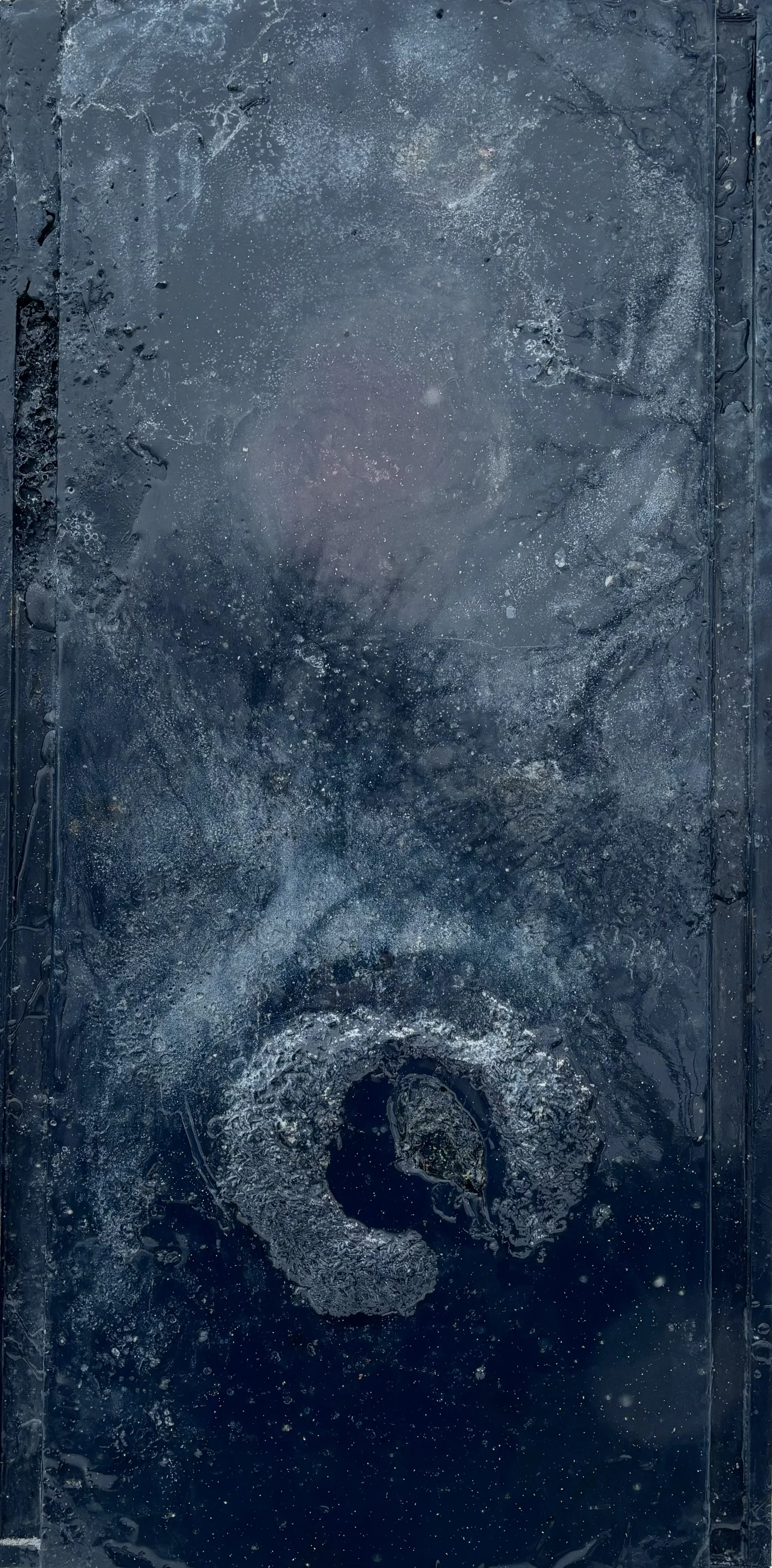The Last Touch | 2024 | 48 x 24 x 4 inches | resin, wood, spray paint, rice, screws, oil paint, India ink, watercolor, road salt