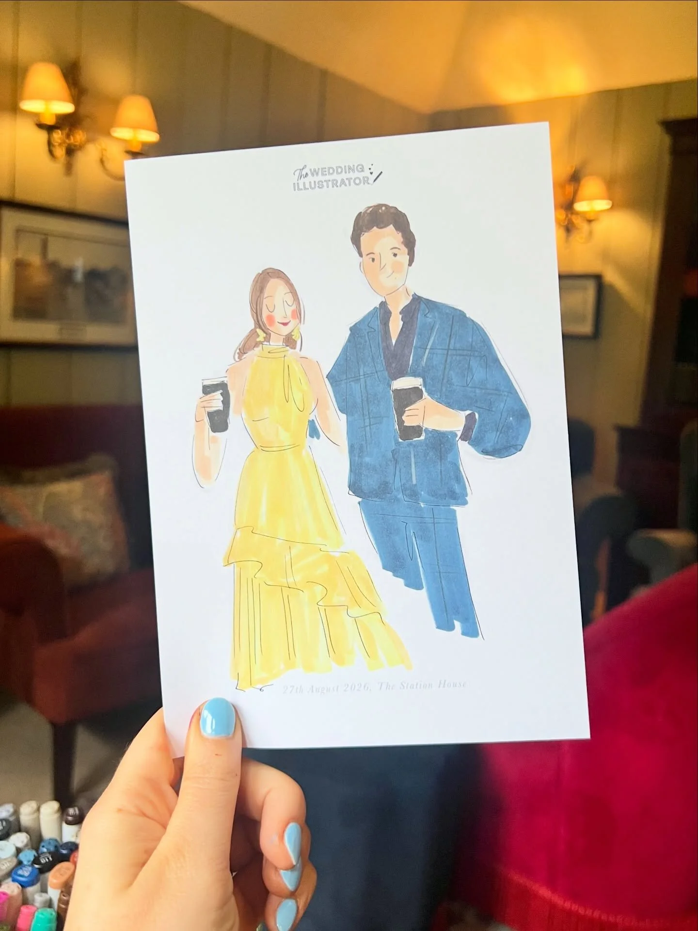 &ldquo;Can you include my Guinness?!&rdquo; 
A popular request from oversea guests! 

#liveeventillustration #liveeventpainter #thestationhouse #guestportraits