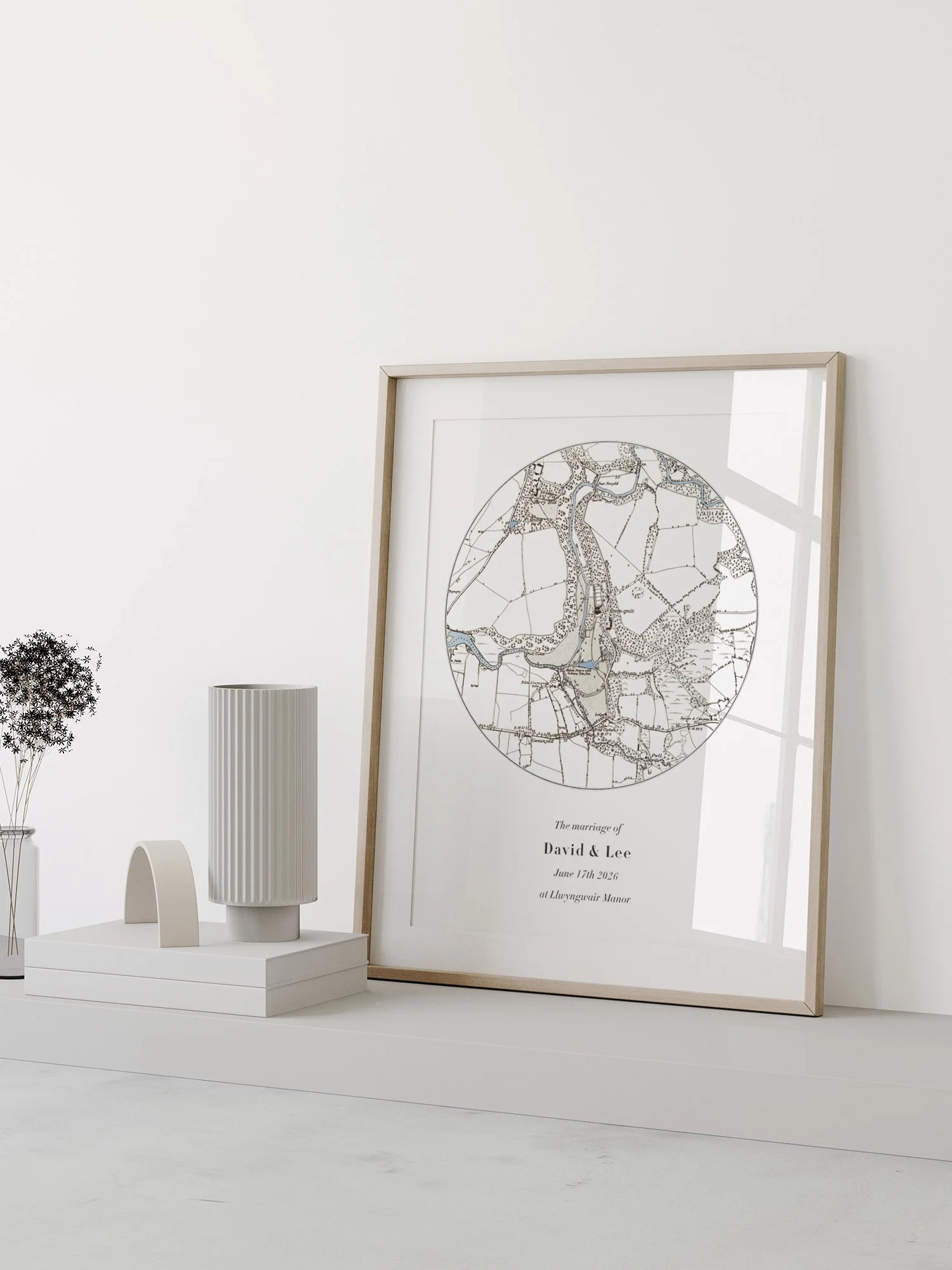 A custom map created for a couple married at Llwyngwair Manor in Newport Pembrokeshire.