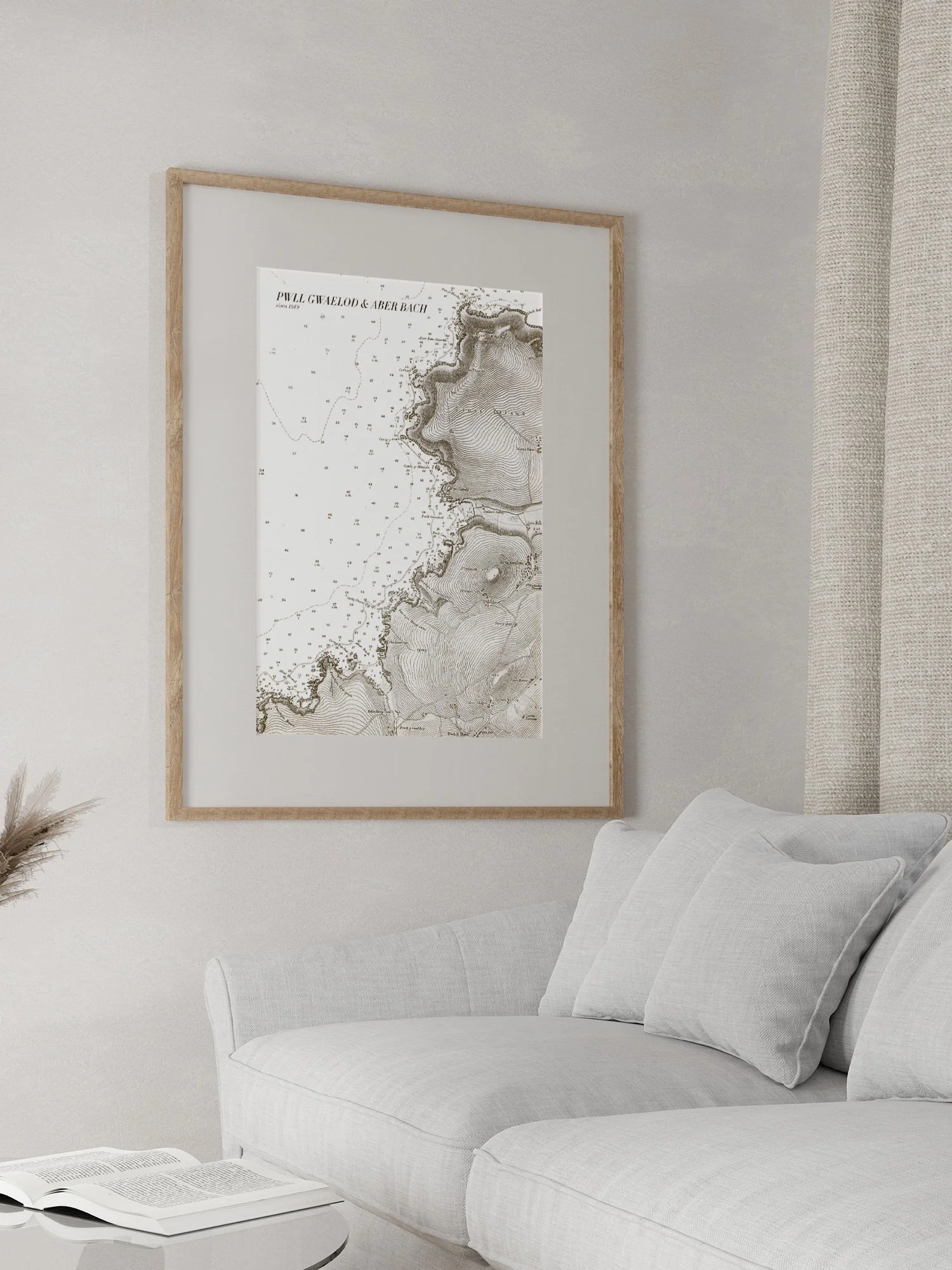 Pwllgwaelod and Aber Bach Nautical Chart from 1919 shown framed