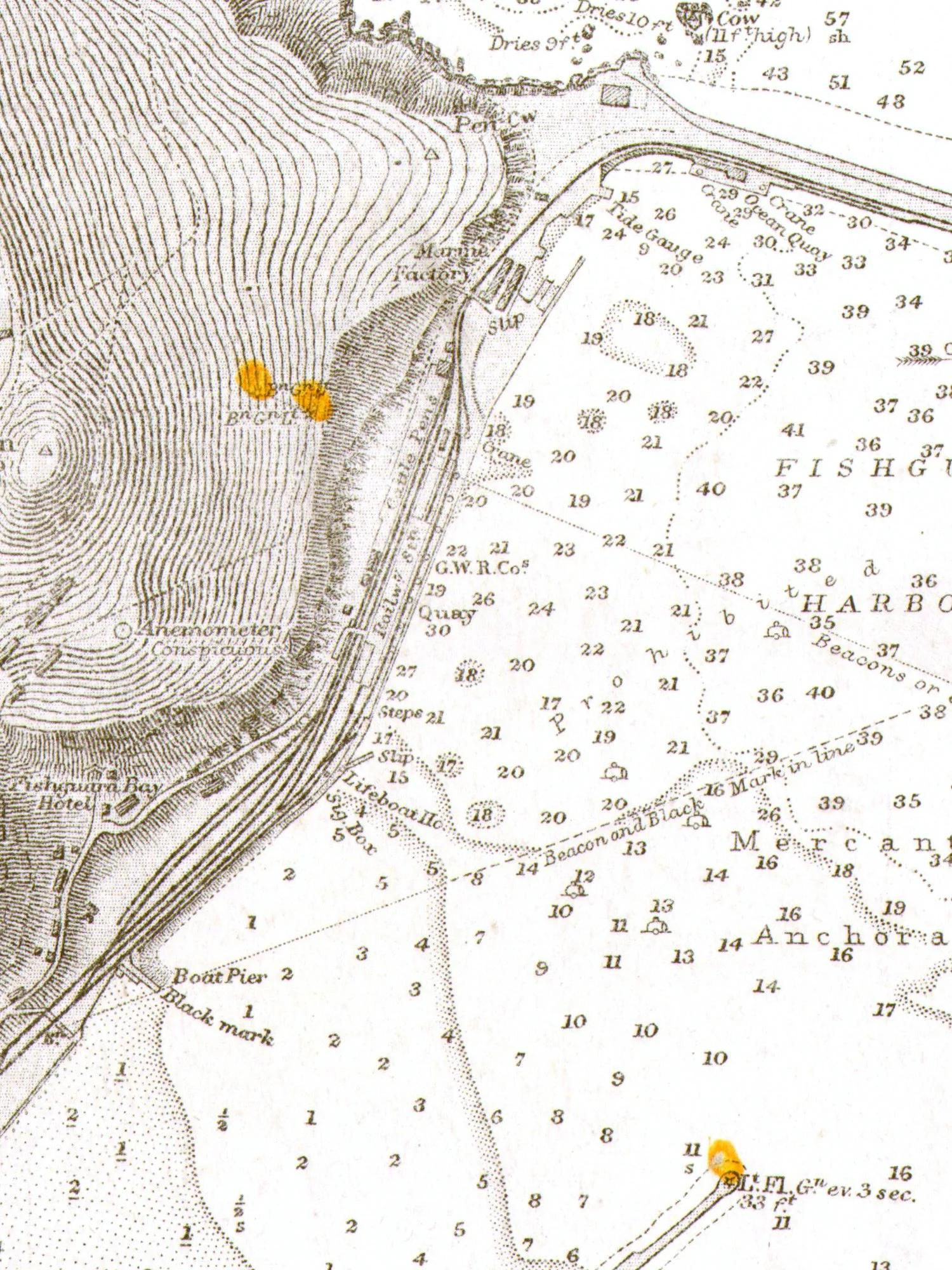 Detail taked from the 1919 Fishguard Harbour Nautical Chart print