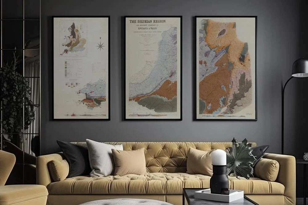 Image showing a triptych made from a map covering the silurian regions of England and Wales