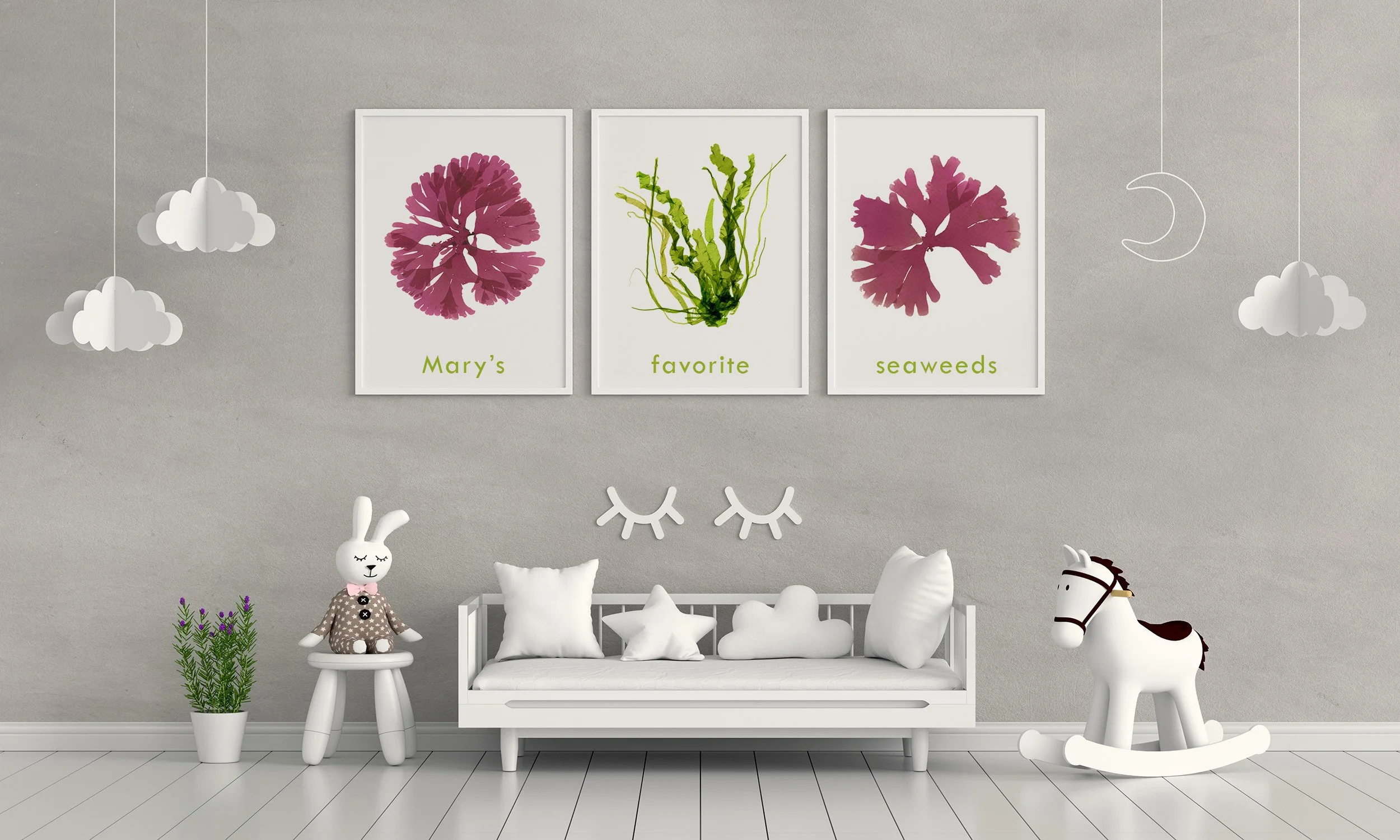 Image showing 2 seaweed prints without any text, and an untitled custom map print