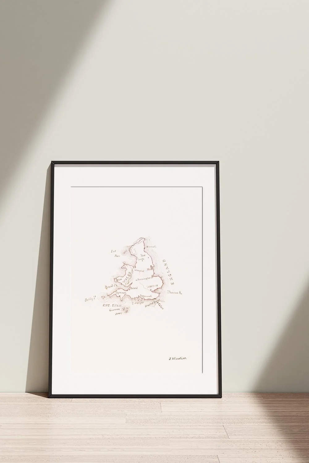 A4 print of the England and Wales map, mounted and framed in an A3 frame.