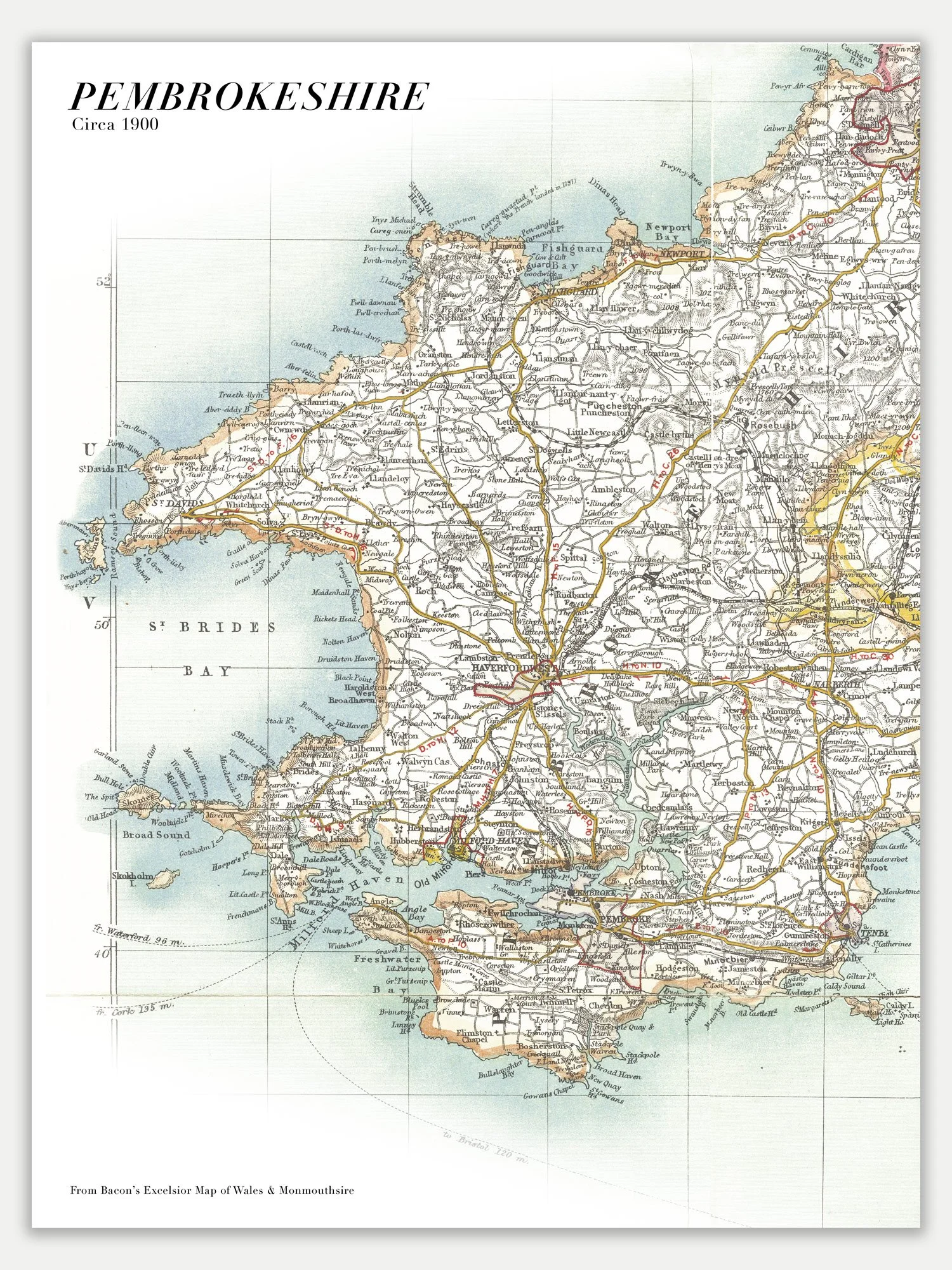 Print of a c1900s Vintage Pembrokeshire Map