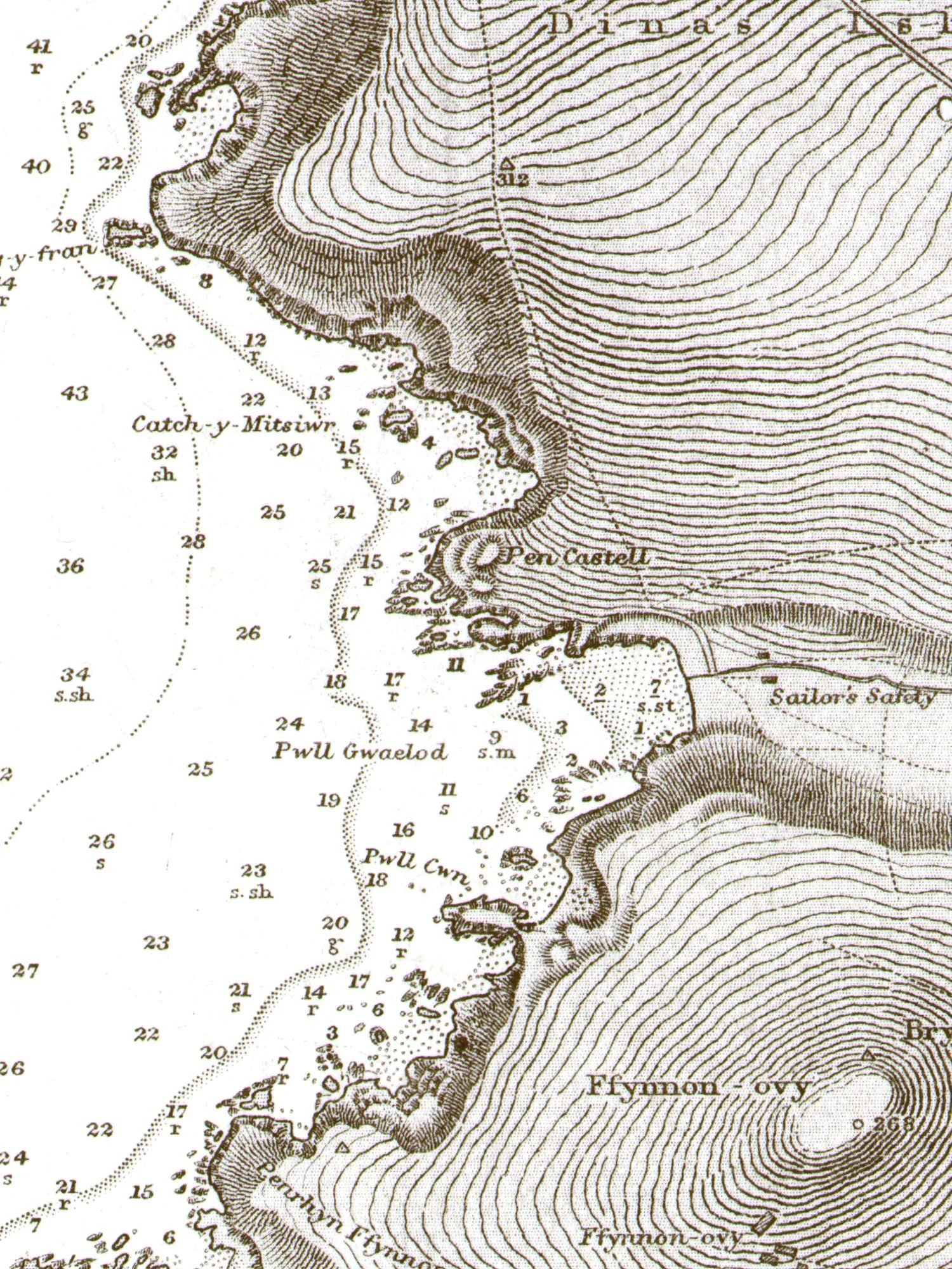 Detail taken from the Pwllgwaelod and Aber Bach Nautical Chart from 1919