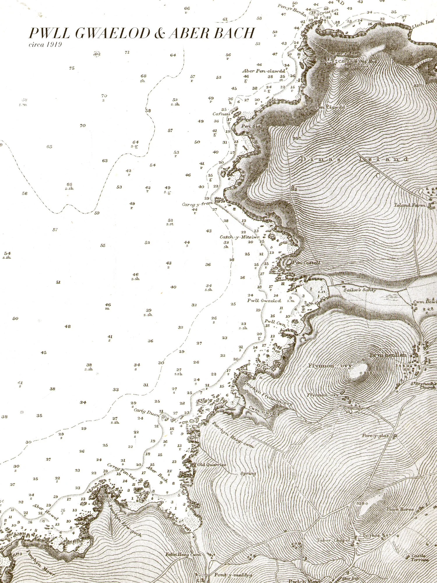 Pwllgwaelod and Aber Bach Nautical Chart print