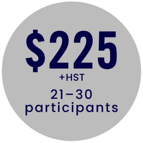 $225 plus hst for 21–30 participants