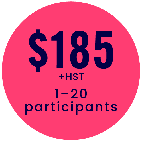 $185 plus hst for 1–20 participants
