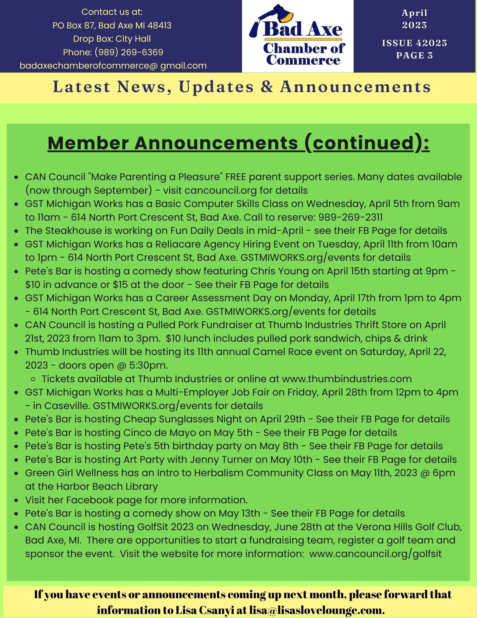 April 2023 Newsletter — Bad Axe Chamber of Commerce