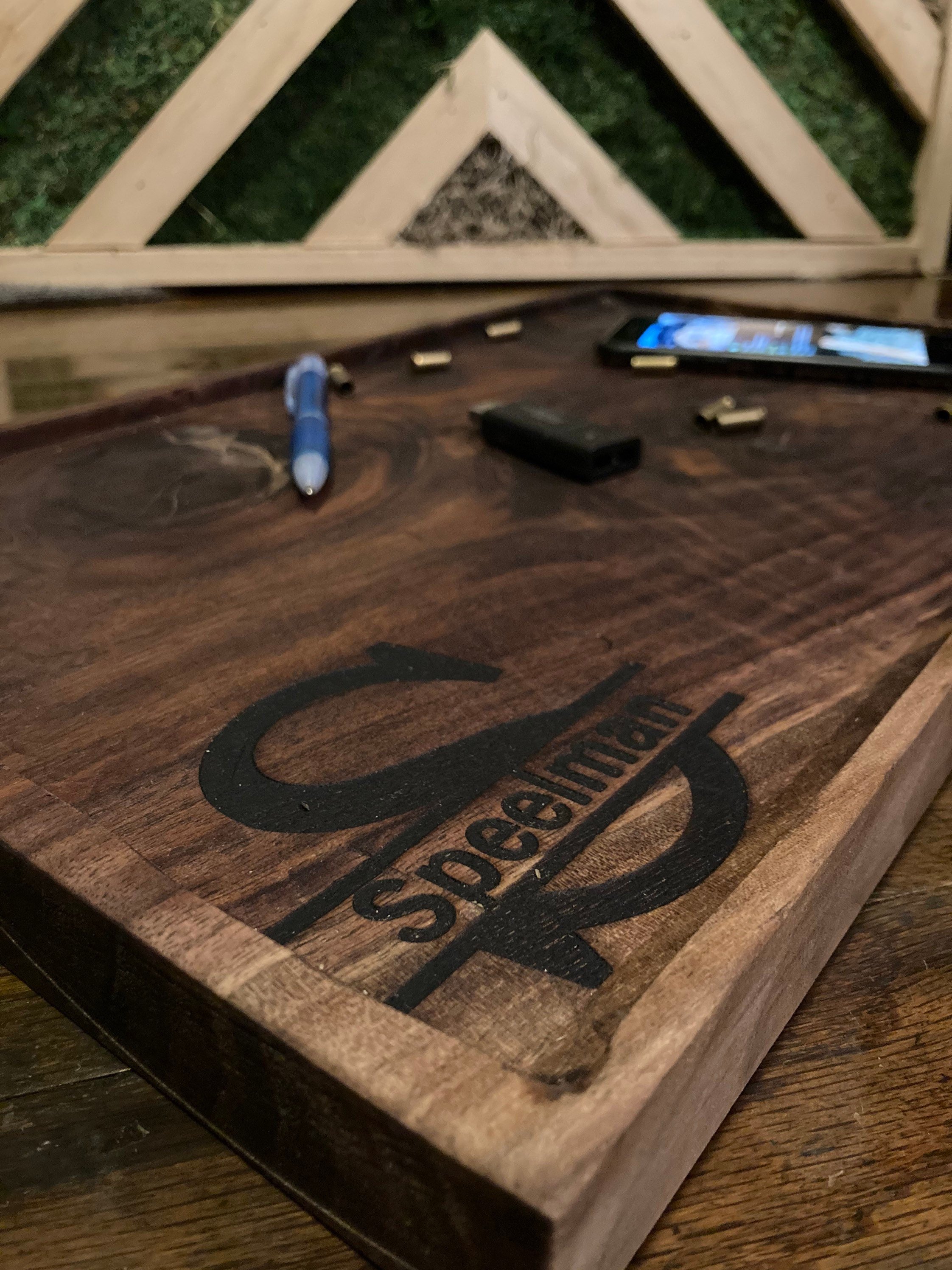 Laser Engraved End Table Tray | Stumps Custom Wood