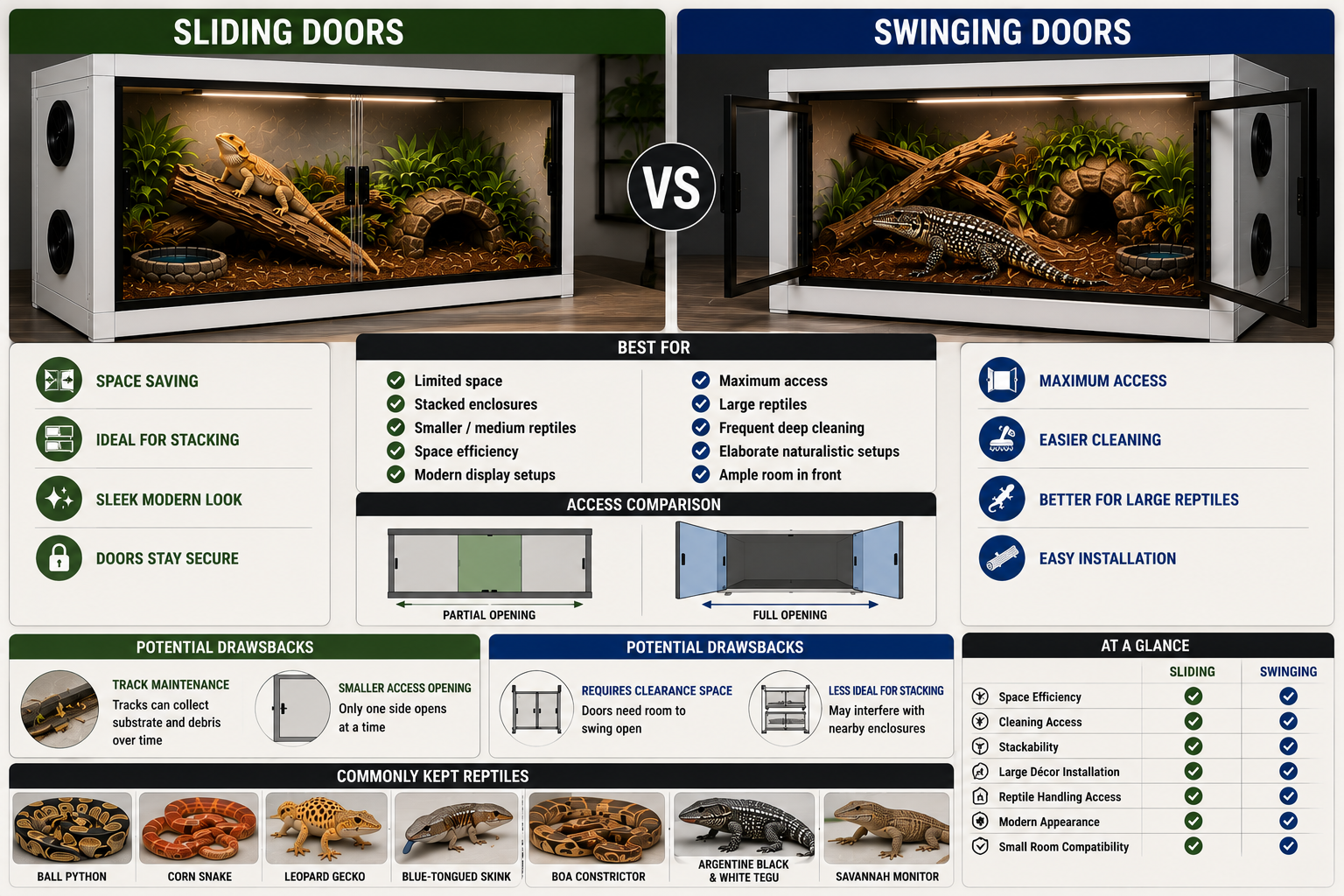 Sliding Doors vs Swinging Doors for PVC Reptile Enclosures