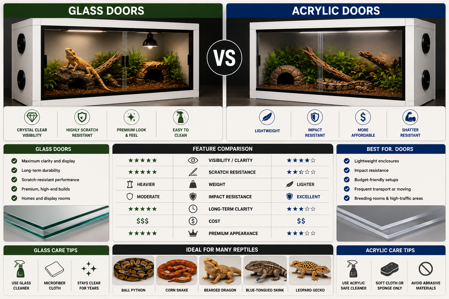 Glass Doors vs Acrylic Doors for PVC Reptile Enclosures