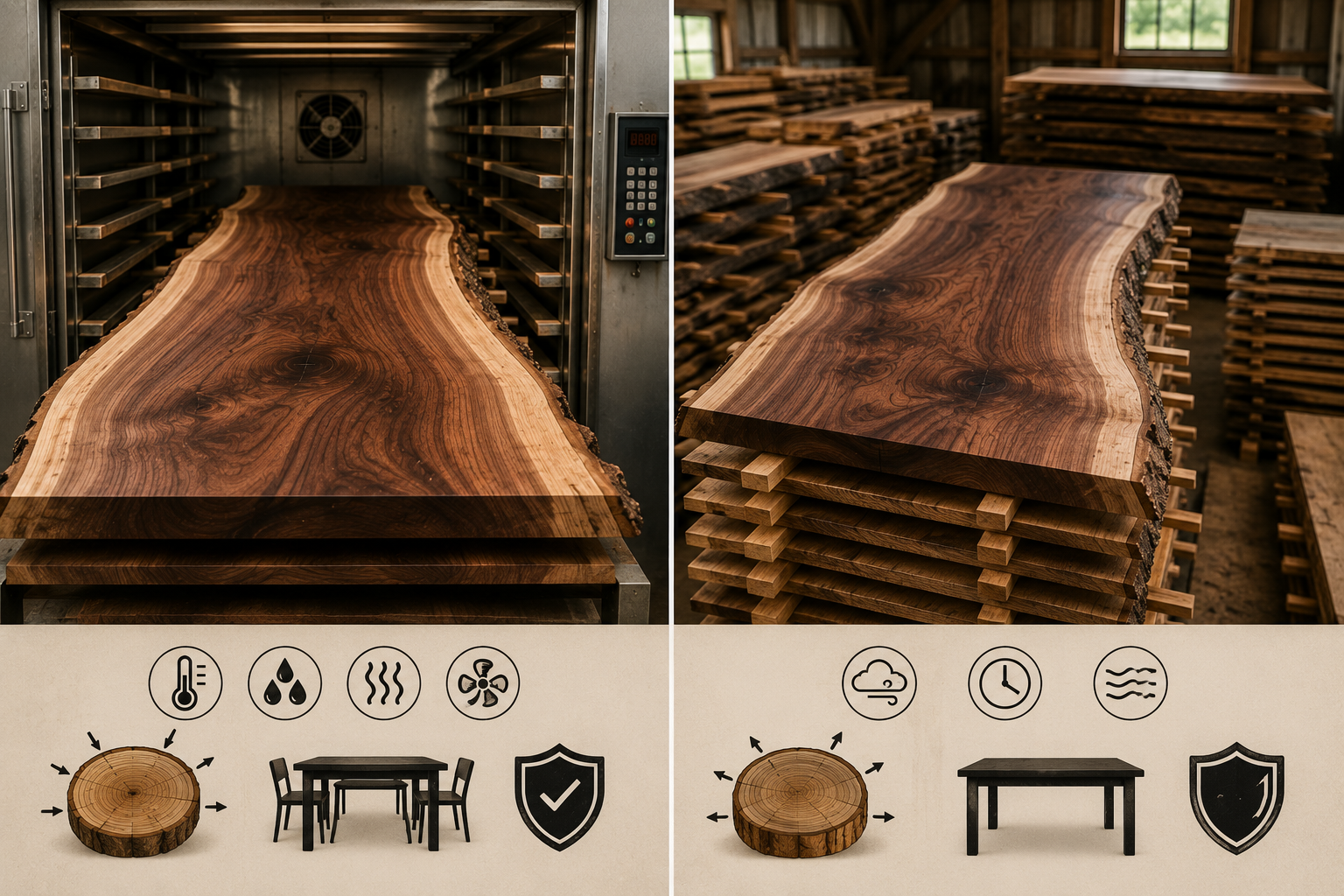 Kiln-Dried vs Air-Dried Live Edge Slabs: What's the Difference?