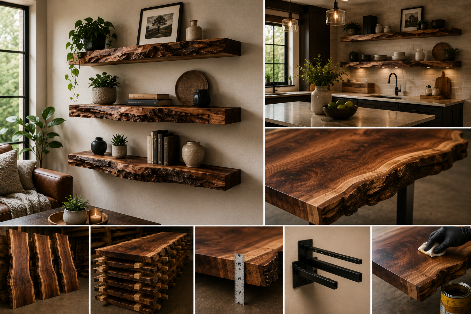 Live Edge Floating Shelves: Choosing the Right Walnut Slab