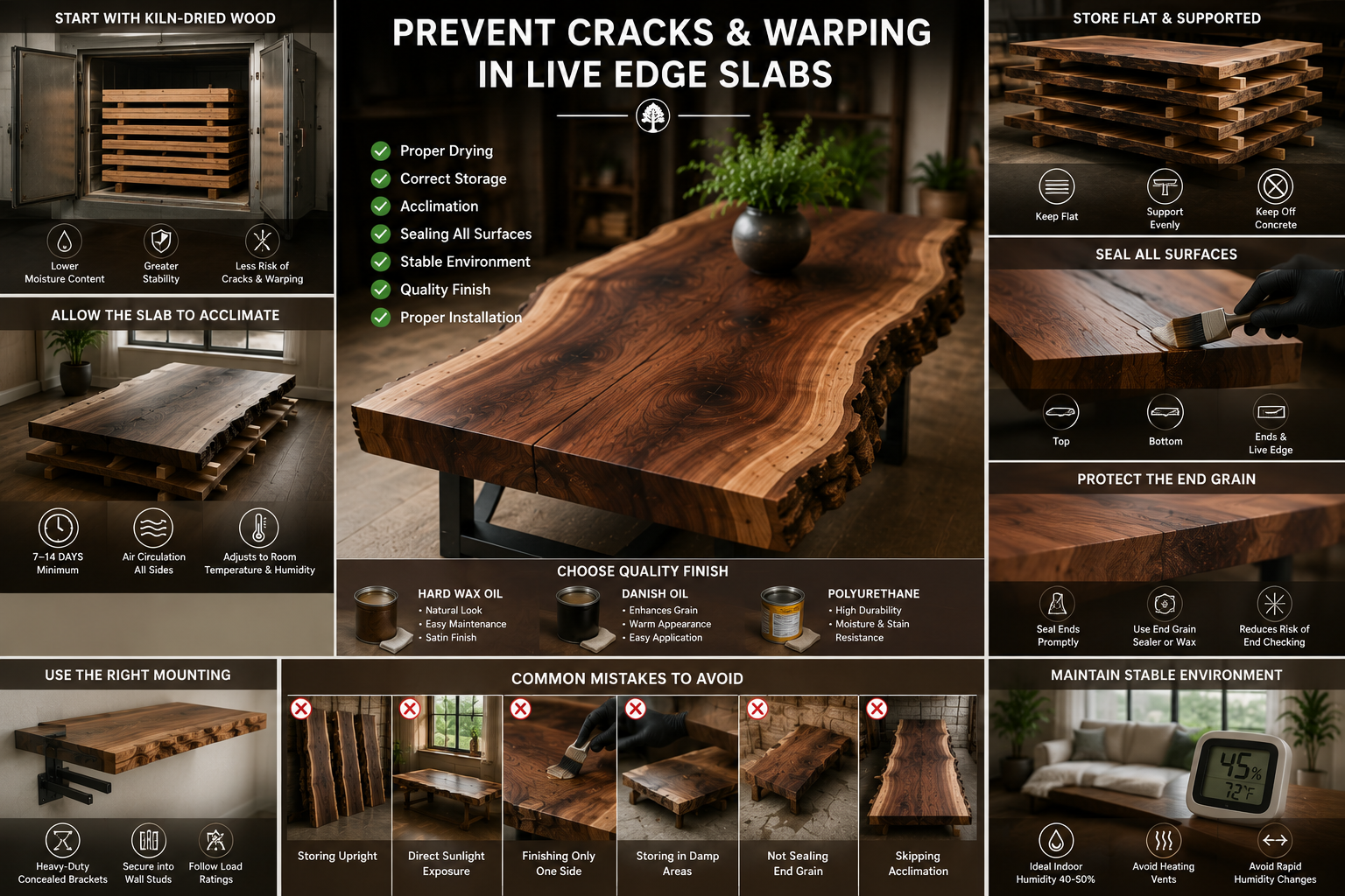 How to Prevent Cracks and Warping in Live Edge Slabs